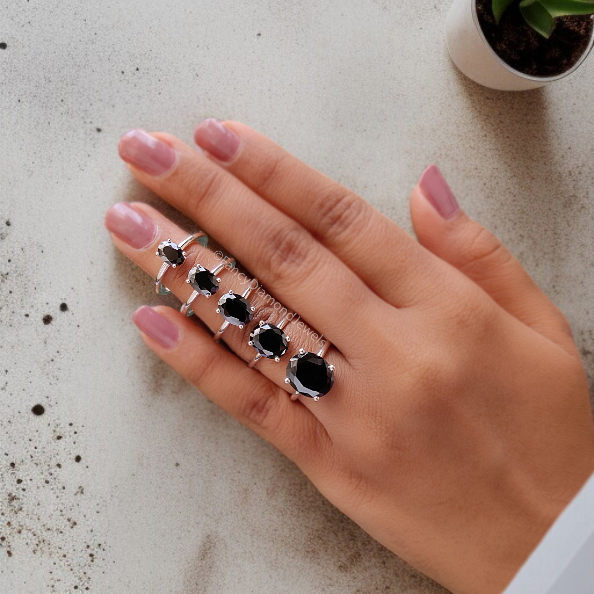 Oval Black Onyx engagement ring 12mm 10mm 9mm 8mm 7mm stone ring Simulant Solitaire ring Diamond ring Silver ring Gift for her FD330