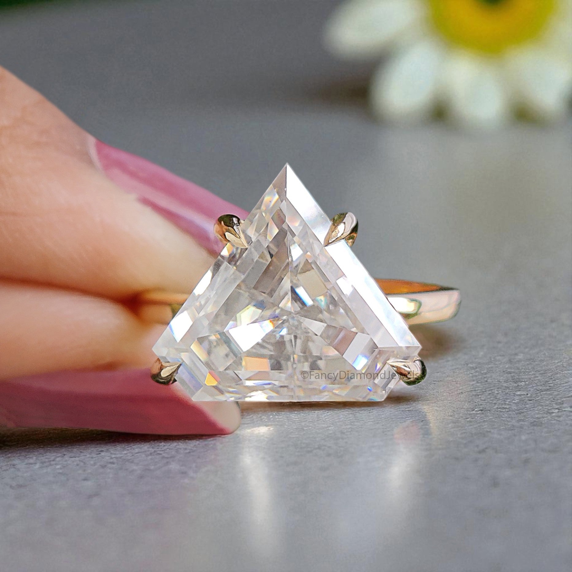 5.95 CT Shield Brilliant Cut Moissanite Engagement Ring Prong Set Ring Shield Solitaire Wedding Ring Yellow Gold Ring Gift For Her FD445
