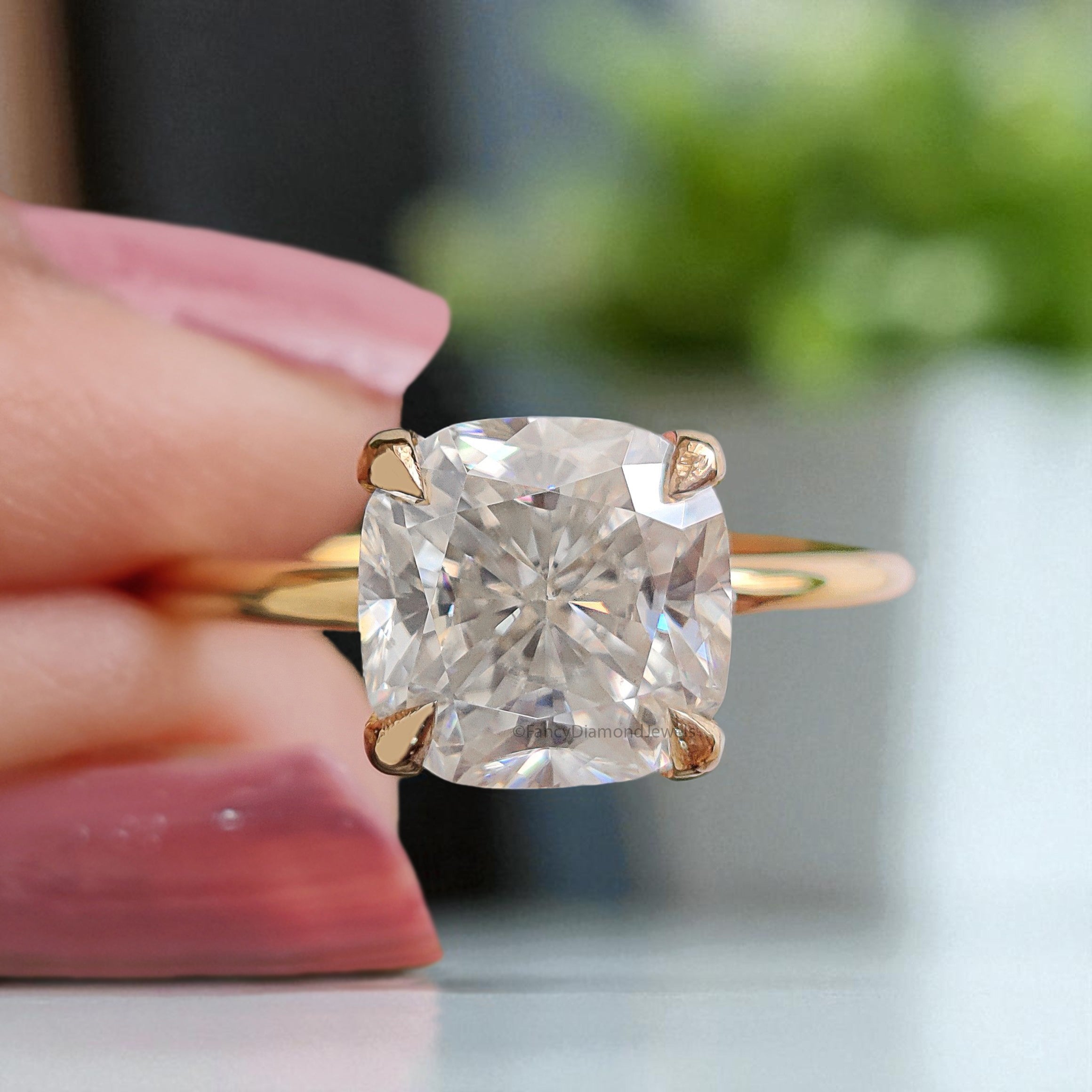 Hidden Halo Engagement Ring 2.07 TW Cushion Near Colorless Moissanite Ring Wedding Ring 14K Yellow Gold Bespoken Jewelry Bridal Set FD11