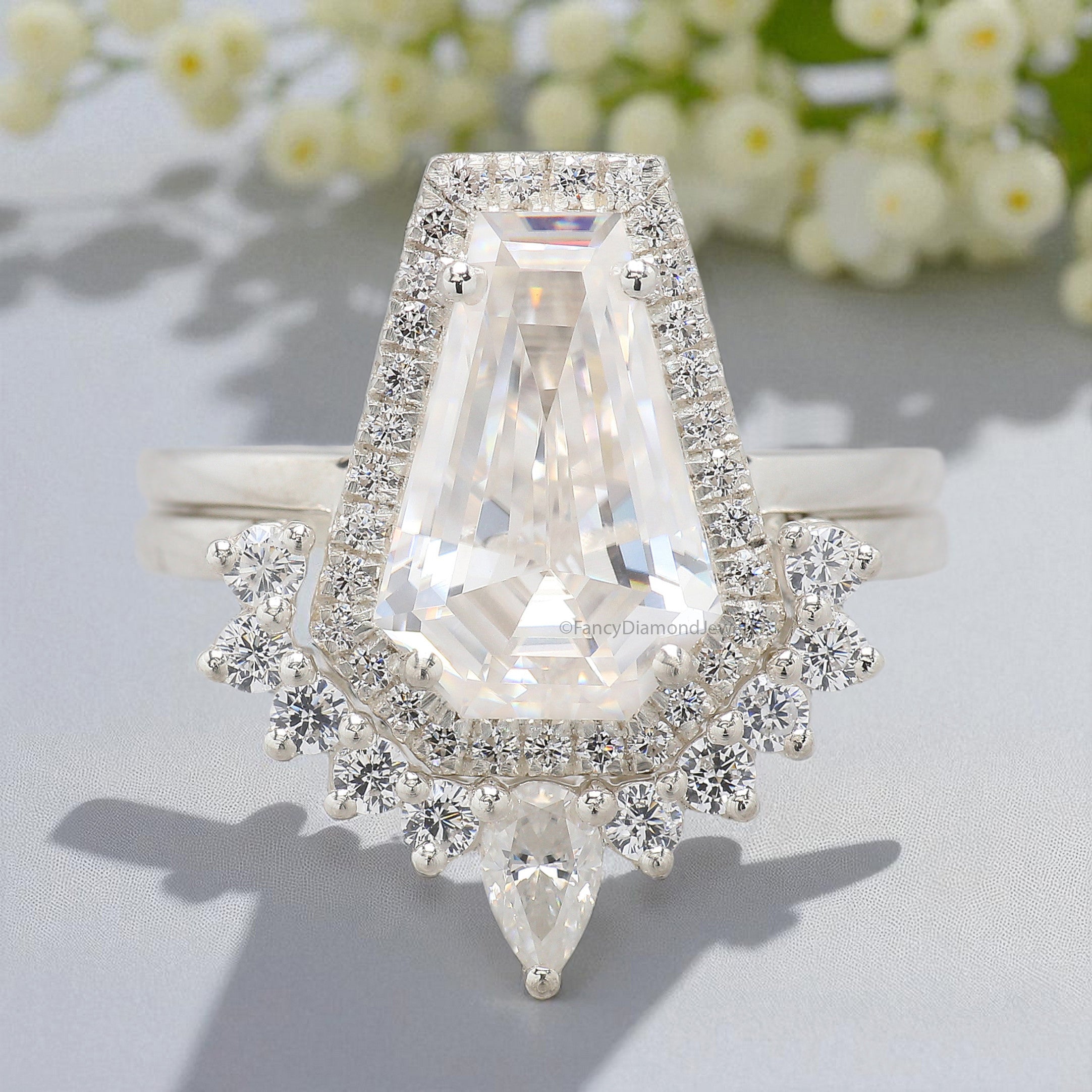 3.75 CT Coffin Cut Engagement Ring set in Solid Rose 10K/14k/18k Gold Coffin Cut Solitaire Engagement Ring Bridal Wedding Ring Set FD204