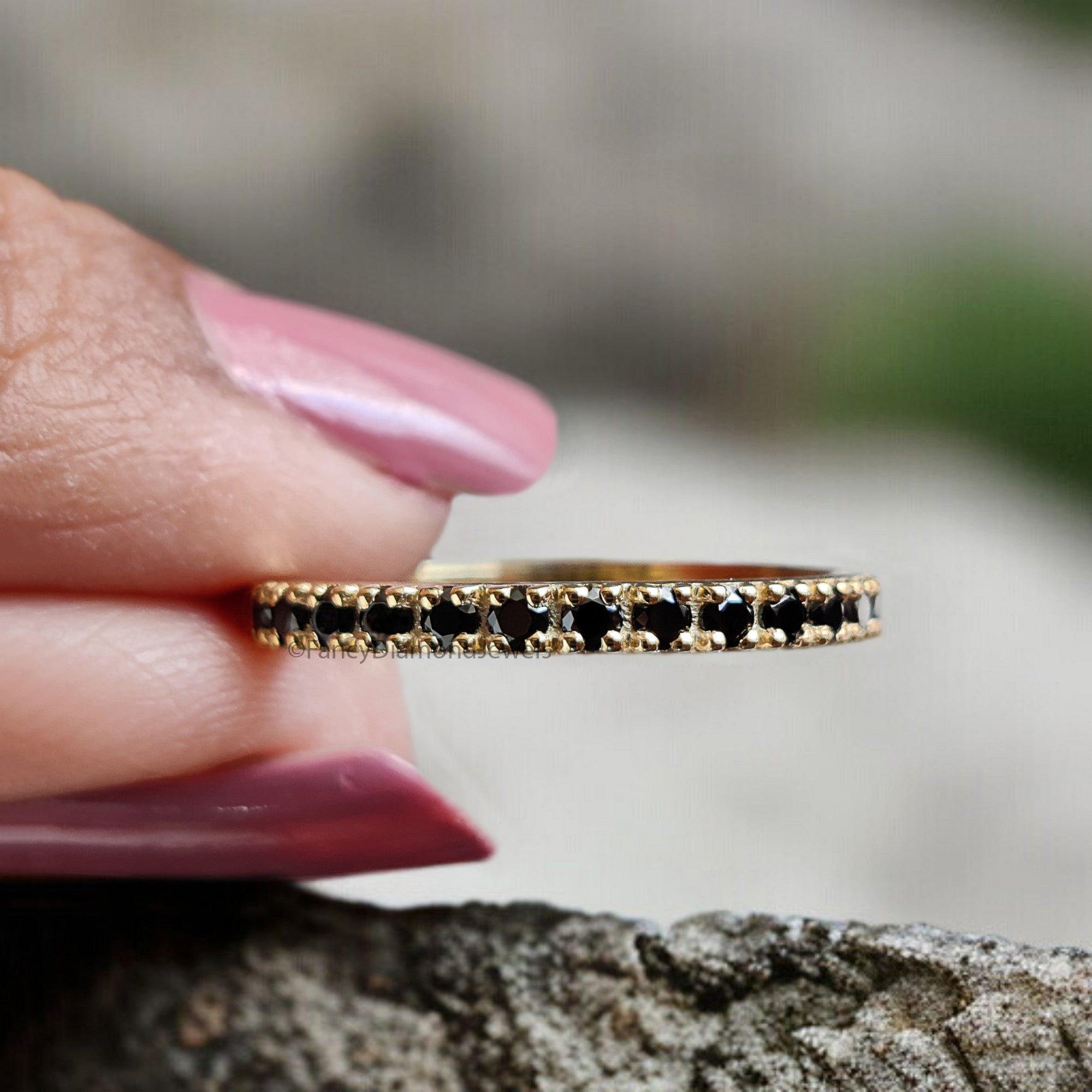 0.60 CT Round Black CZ Diamond Engagement Ring Half Eternity Ring Stackable Ring Unique Wedding Ring 14K Solid Gold Anniversary Ring FD341