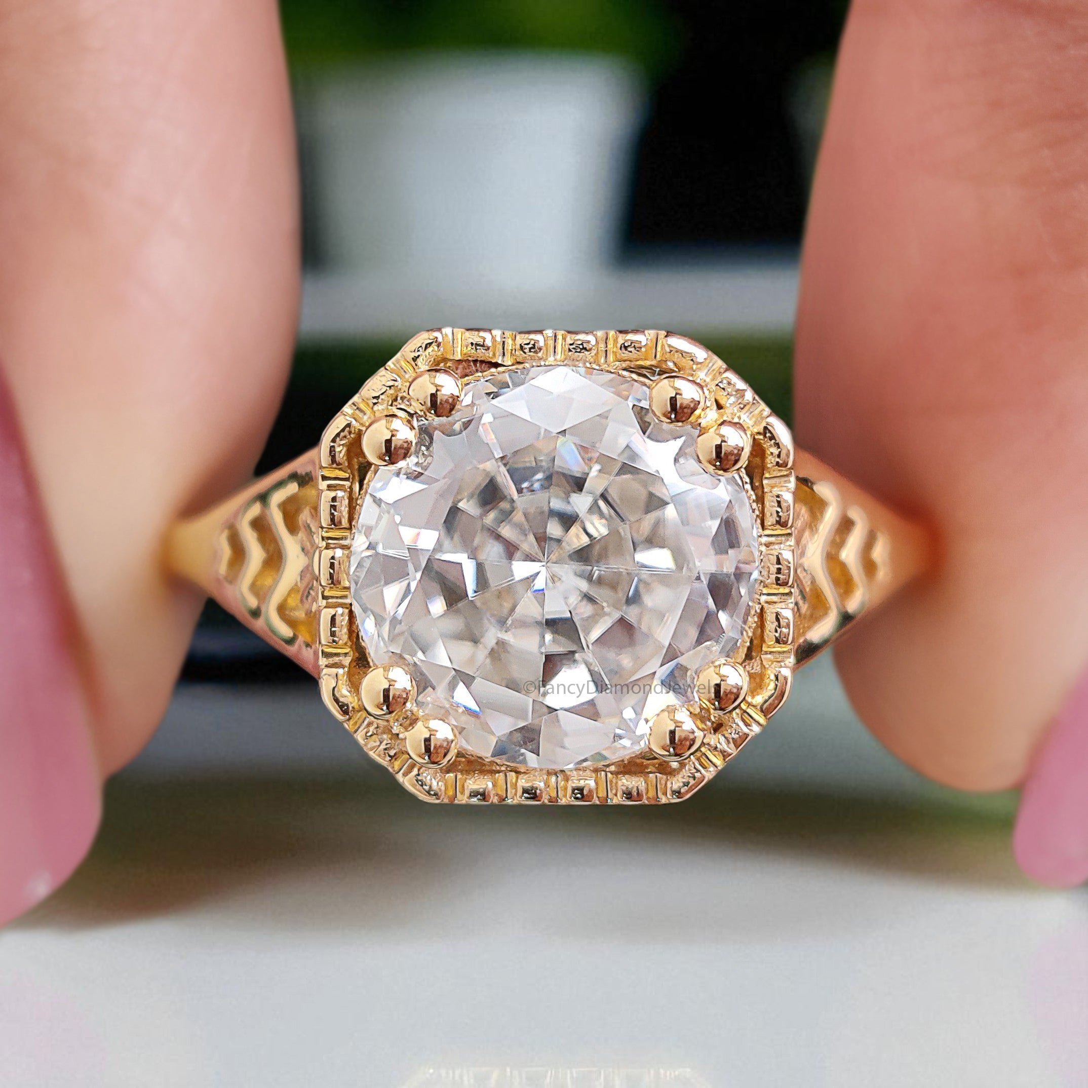 Art Deco Ring 1.80 CT Round Old European Cut Colorless Moissanite Ring OEC Ring Engagement Ring Wedding Ring Bridal Set 14KT Gold FD121
