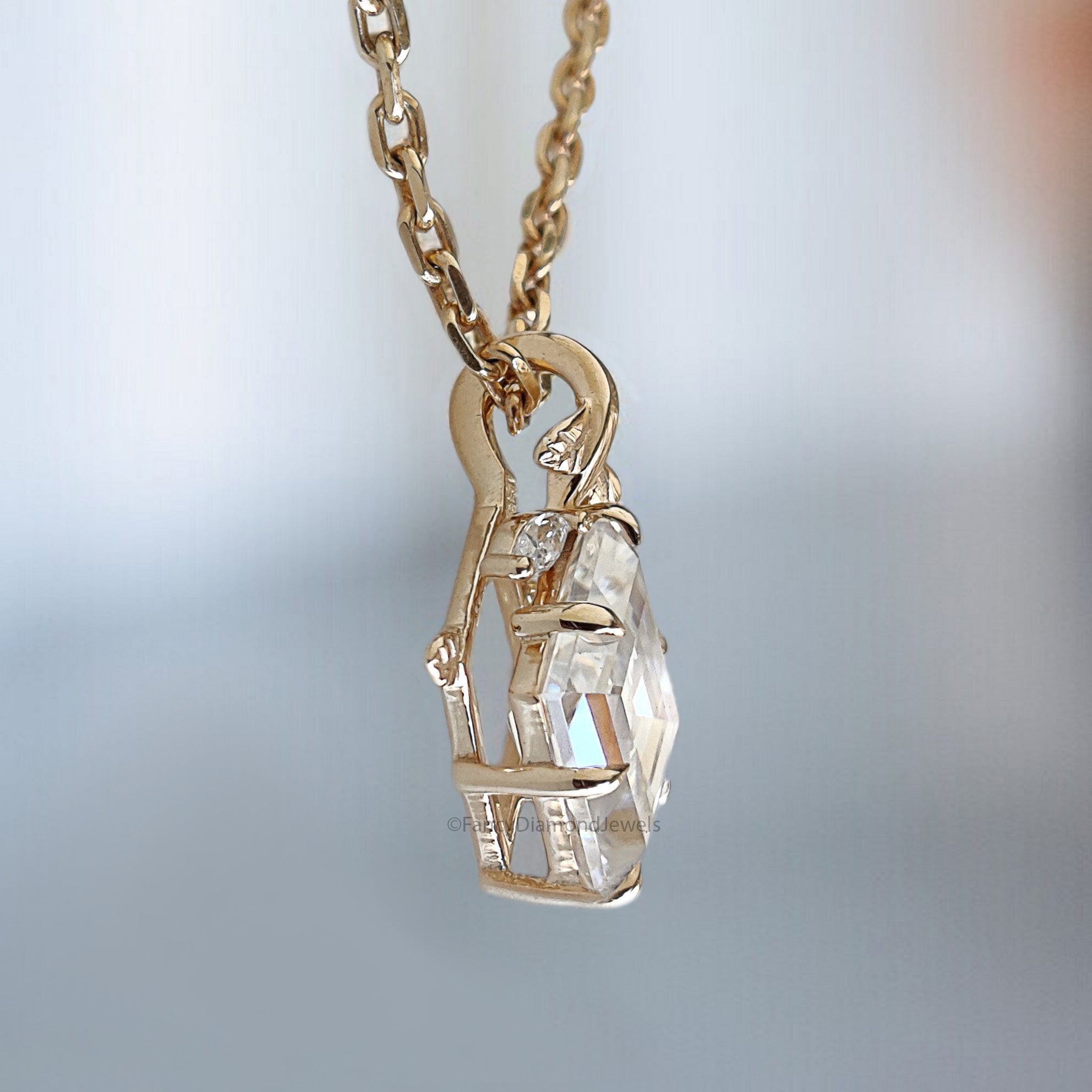 Kite Cut Lab Grown Diamond Pendant Yellow Silver handmade jewelry Necklace Pointed Claw prong And Floral Set Marquise Diamond Necklace FD477