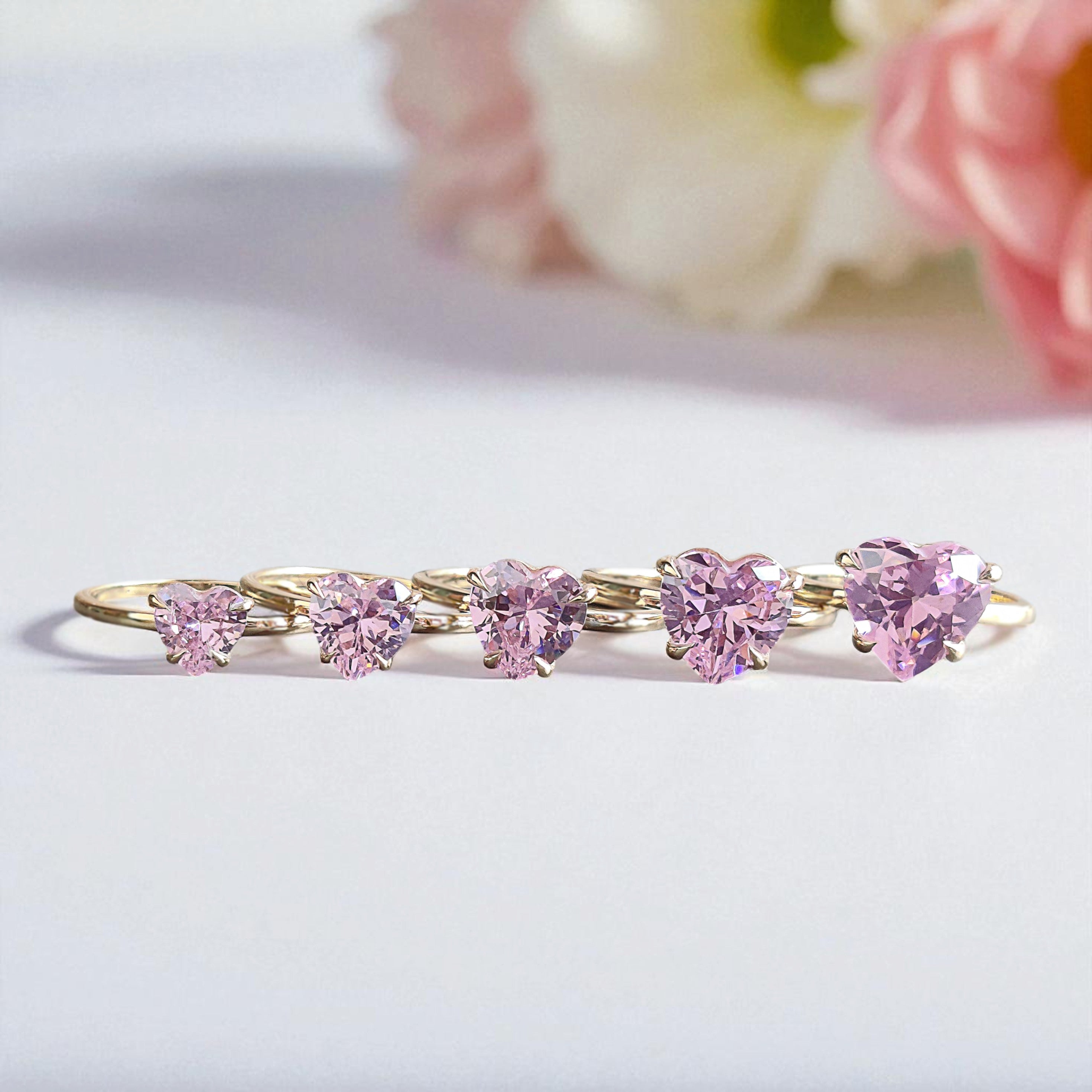 Heart Pink Tourmaline engagement ring 10mm 9mm 8mm 7mm 6mm stone ring Simulant Solitaire ring Diamond ring Silver ring Gift for her FD438