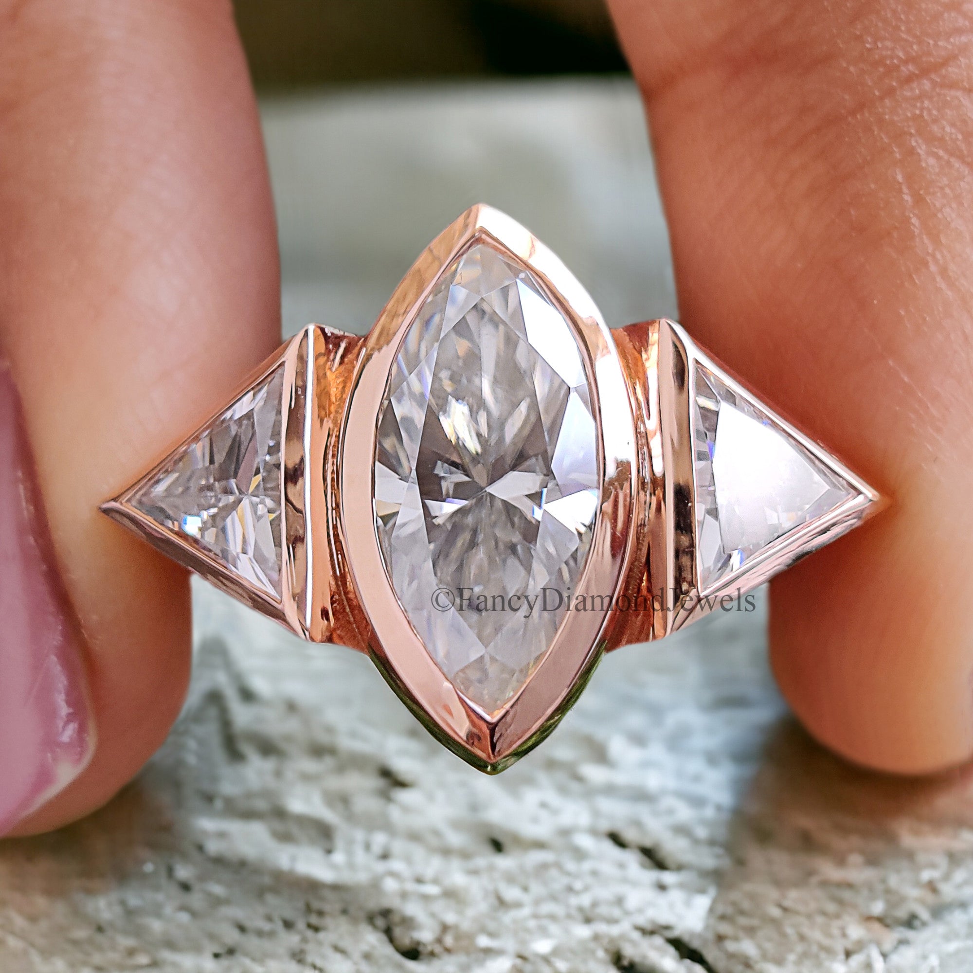 2.15 CT Marquise Shape Colorless Moissanite Engagement Ring With Bezel Set Wedding Ring Anniversary Ring Three Stone Ring FD269