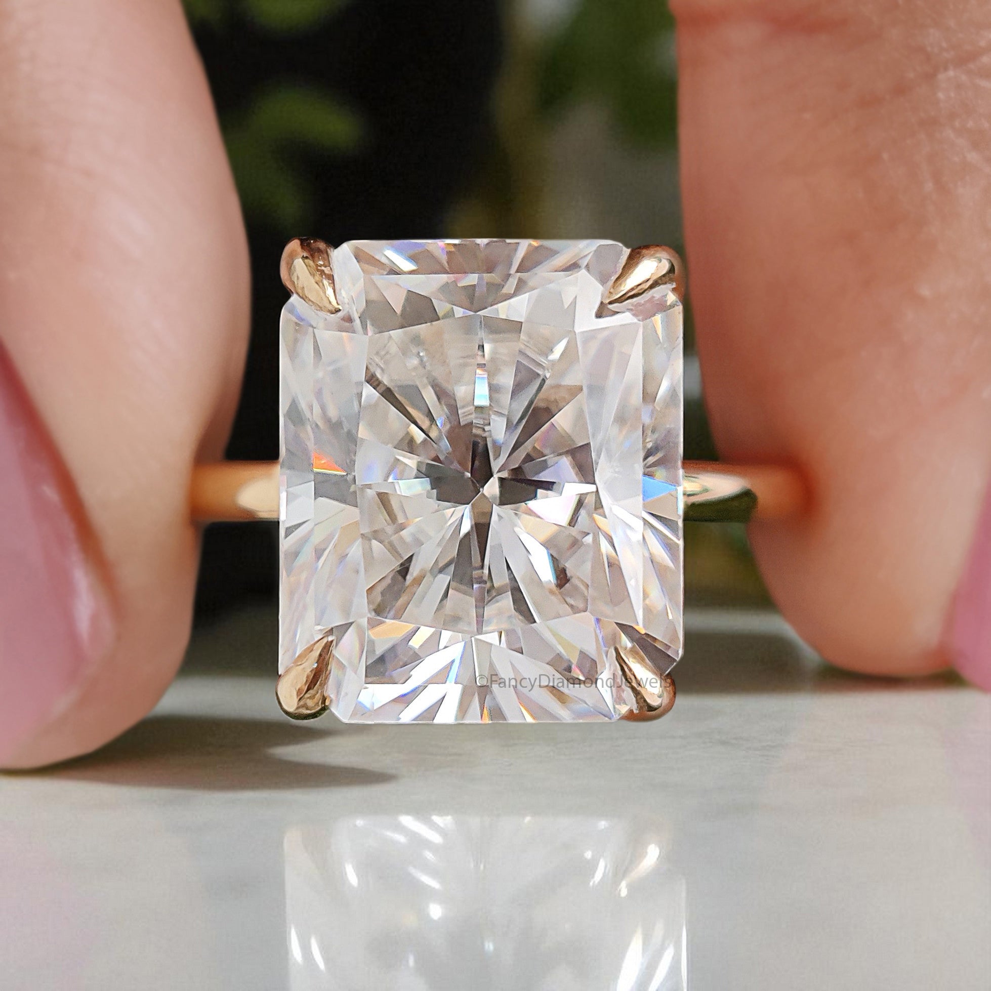 6.85 CT Radiant Cut Colorless Moissanite Ring Engagement Ring Prong Set Moissanite Ring Anniversary Ring For Women Yellow Gold Ring FD398