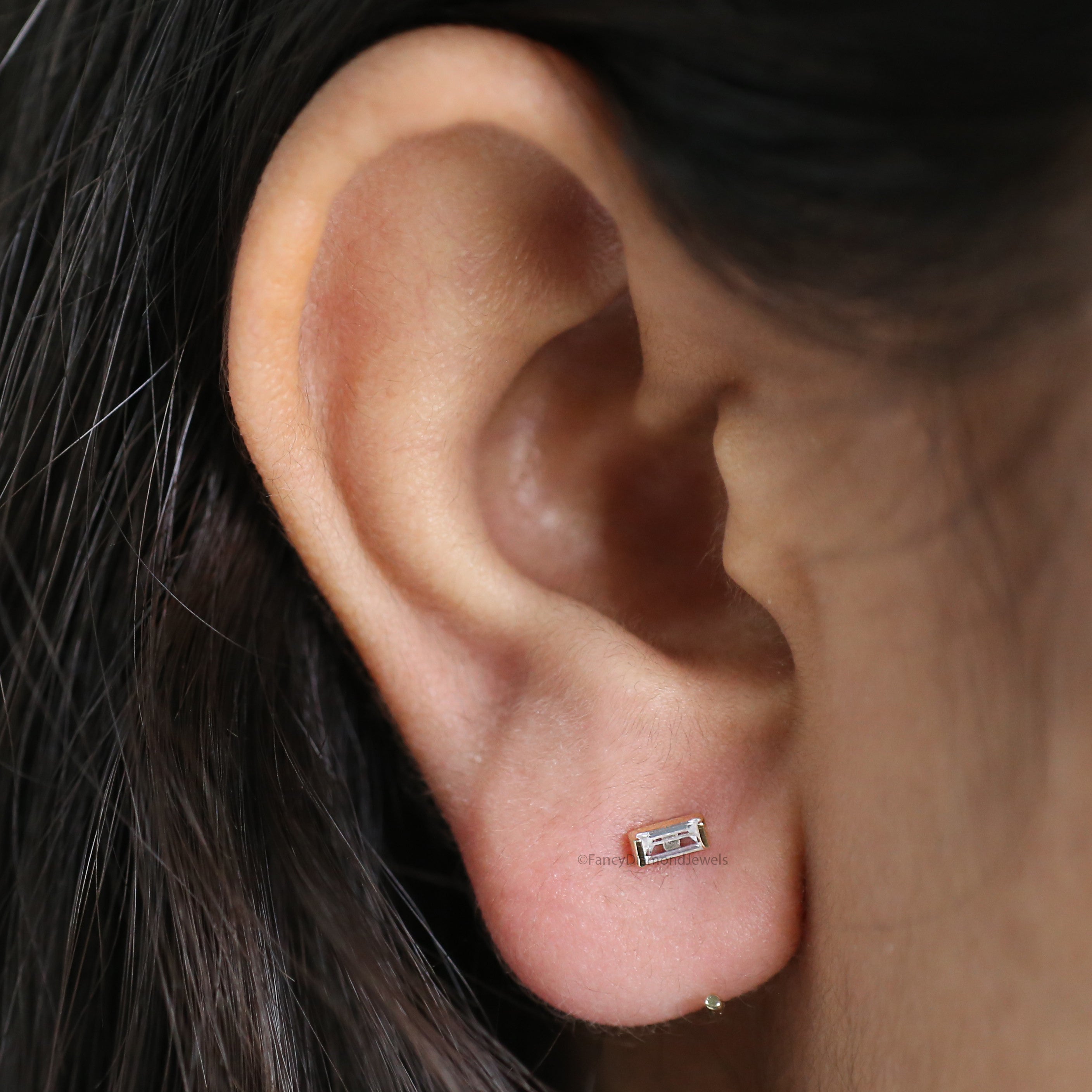 Tiny Baguette Hoops Earring Open Hoop Earrings Baguette Diamond Earrings Minimalist Earrings Classic and beautifully matched Earrings FD478