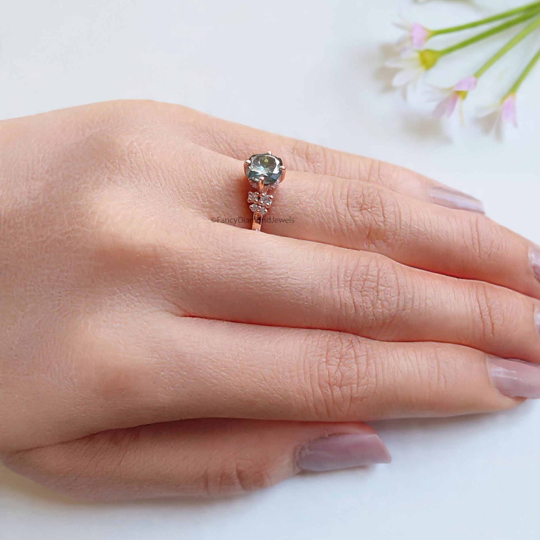 Muse Engagement Ring for Women 1.25 TW Cushion Fancy Cut Cyan Blue Moissanite Ring Hidden Halo Ring Wedding Ring for Her Comfort Fit FD08