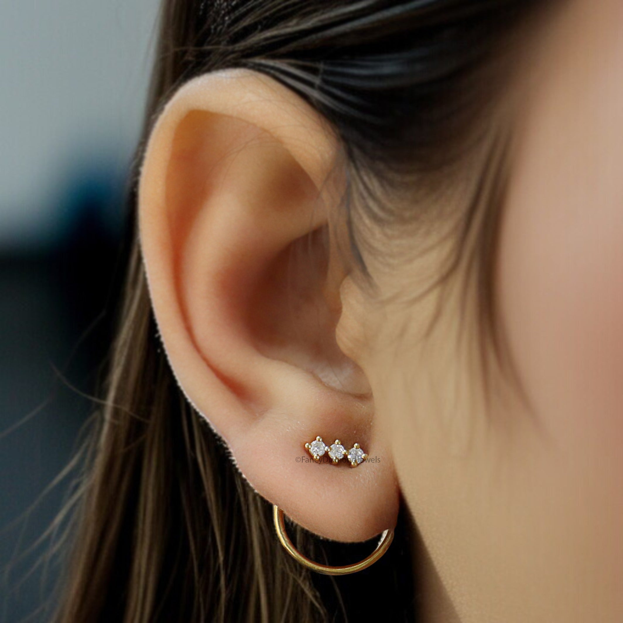 Dainty Front Back Circle Earrings Round White Diamond Earring Round Shape Earring Prong Earring Engagement Earring Gift For Her FD510