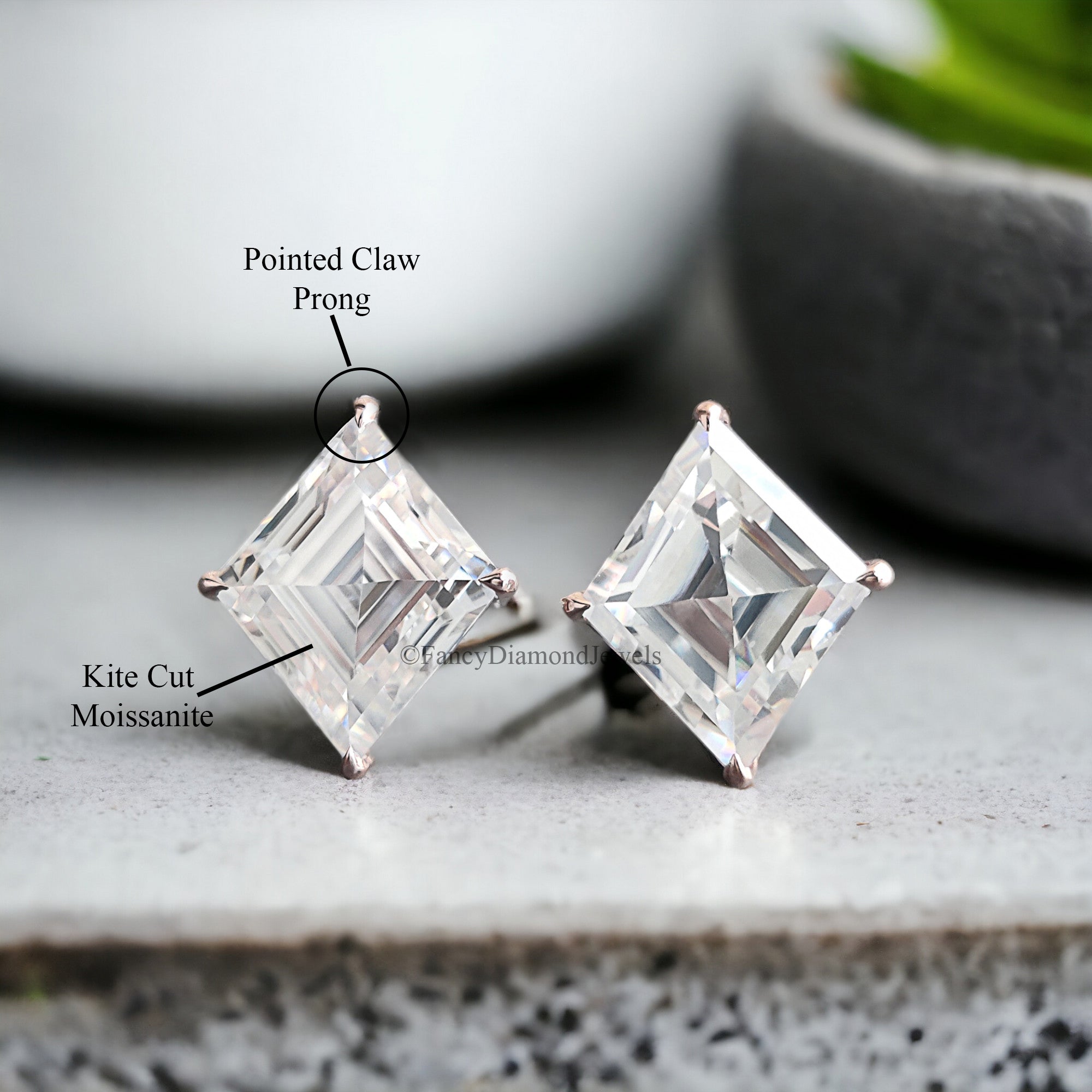 Moissanite Stud Earrings Kite Cut Moissanite Wedding Earrings 3.40 TCW Colorless Moissanite Kite Screw Back Earrings Gift For Women FD217