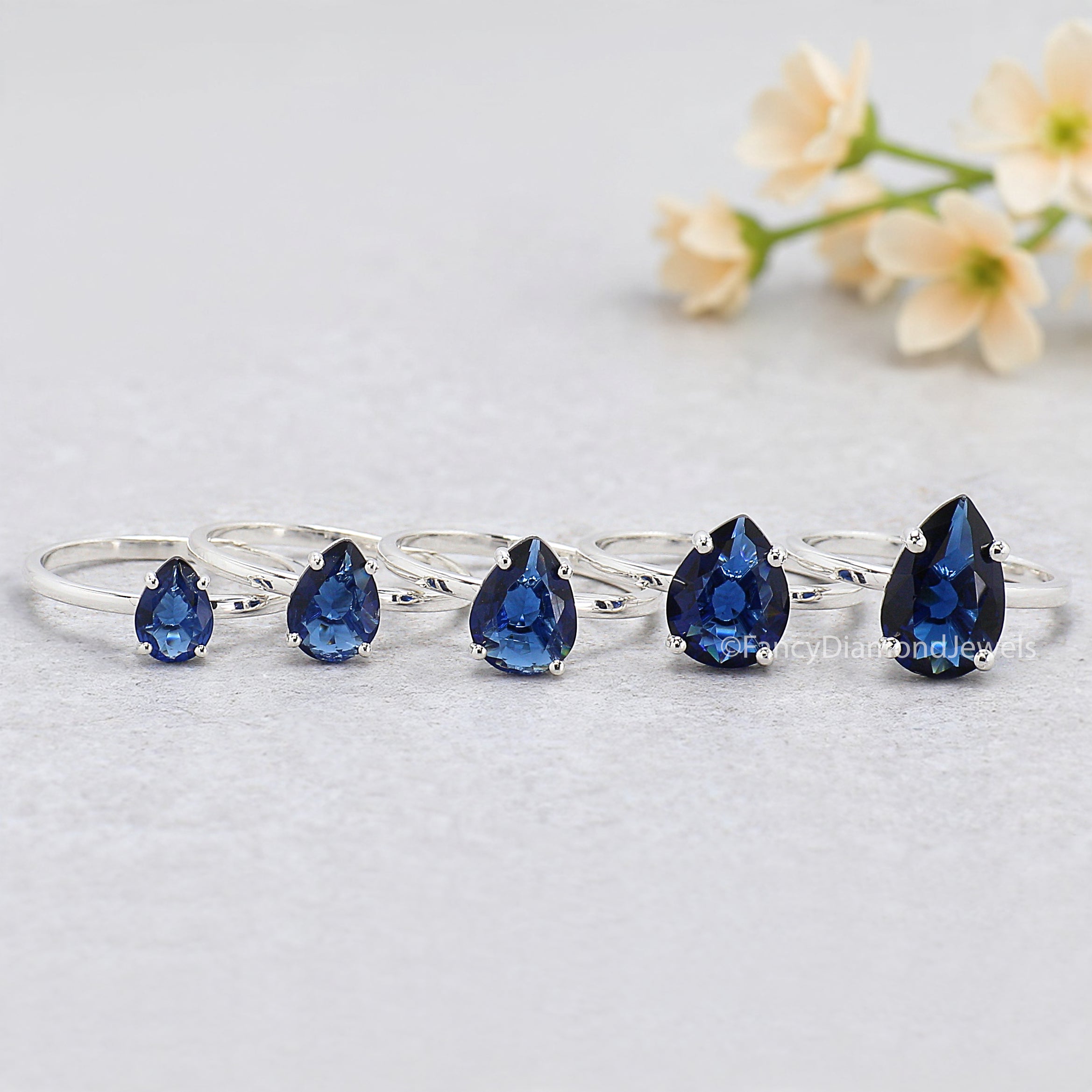 Pear Blue Sapphire engagement ring 12mm 10mm 9mm 8mm 7mm stone ring Simulant Solitaire ring Diamond ring Silver ring Gift for her FD547