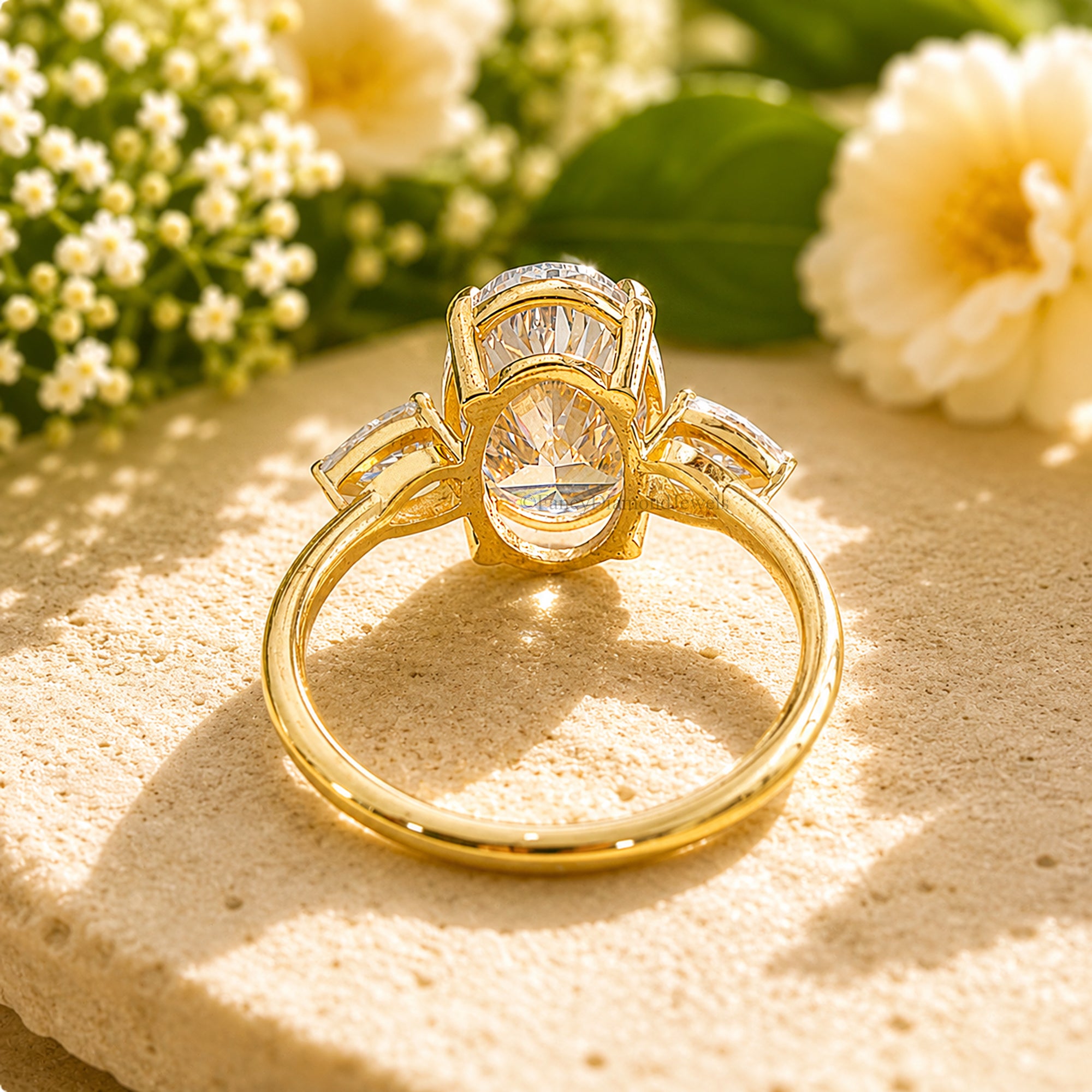 Oval Cut Engagement Ring With Pear Side Stone, Three Stone CZ Wedding Ring, Travel Ring, Classic Promise Ring, Dainty Anniversary Gift FD575