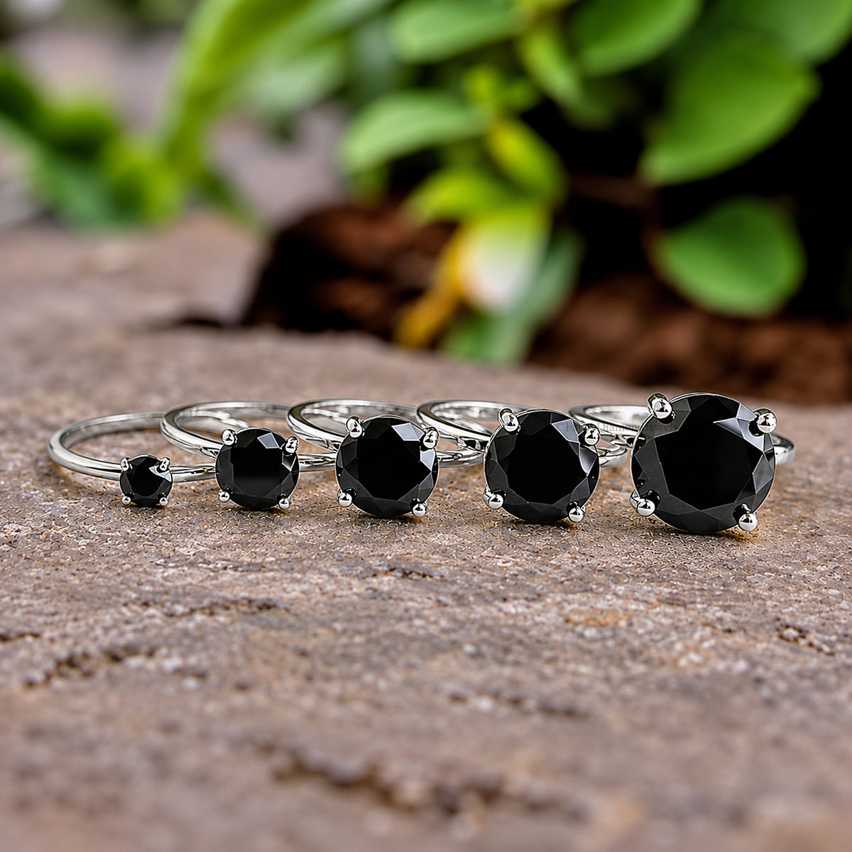 Round Black Onyx stone engagement ring 11mm 9mm 8mm 6.50mm 4mm ring silver simulant Ring Solitaire ring Diamond ring Gift for her FD505