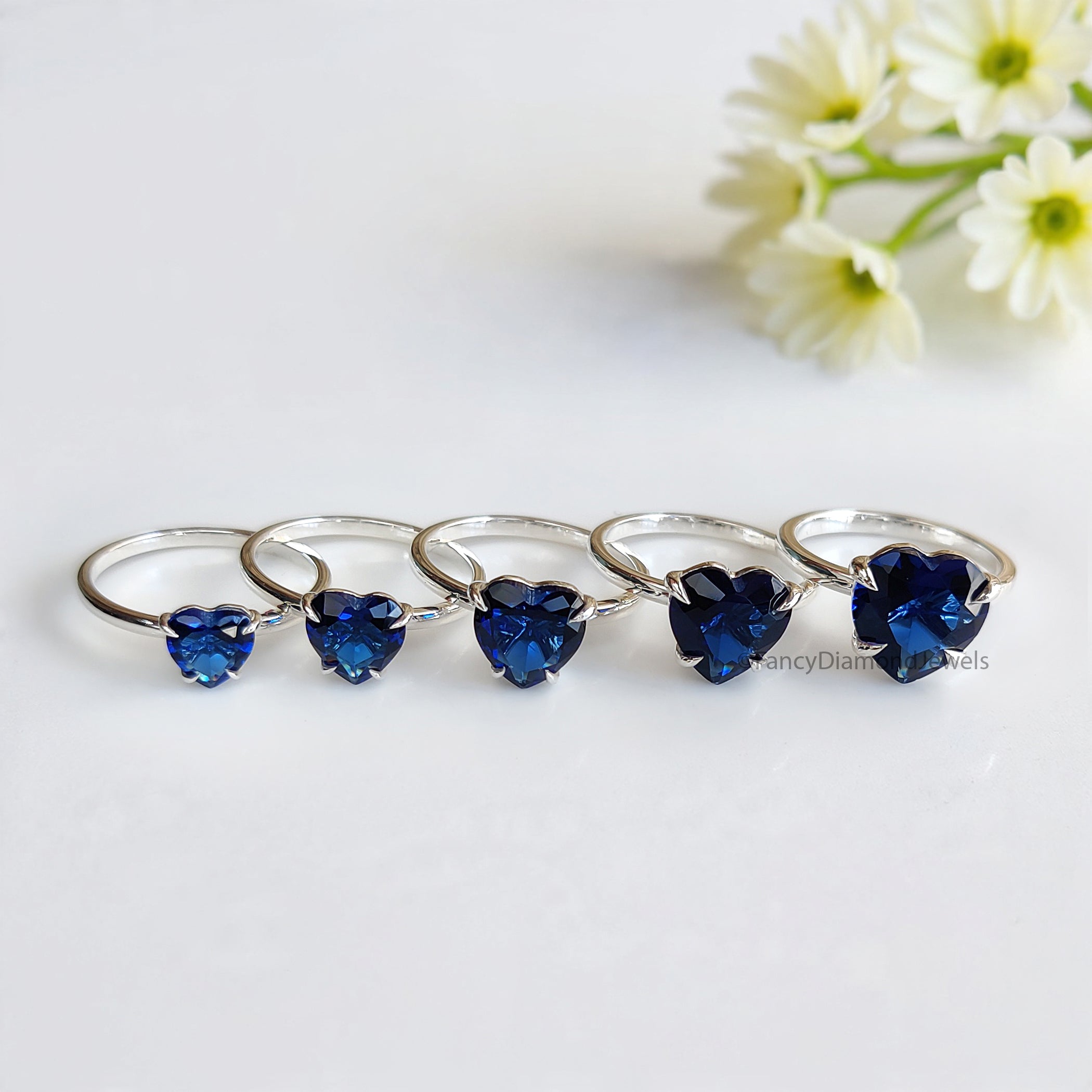 Heart Blue sapphire stone engagement ring 10mm 9mm 8mm 7mm 6mm ring silver simulant Ring Solitaire ring Diamond ring Gift for her FD541