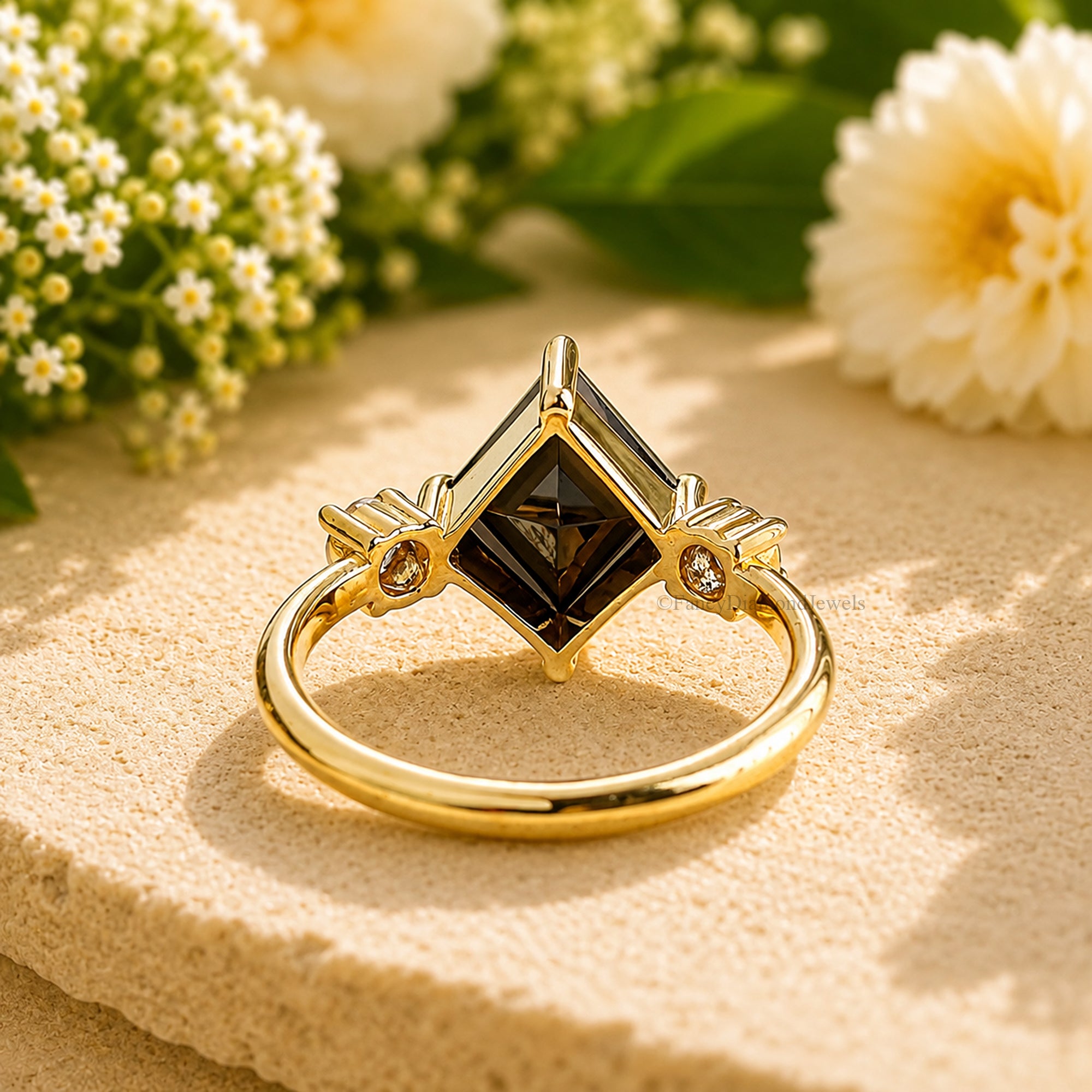 Kite Shape Engagement Ring With Round Side Stone, Three Stone CZ Wedding Ring, Travel Ring, Promise Ring, Dainty Anniversary Gift FD591
