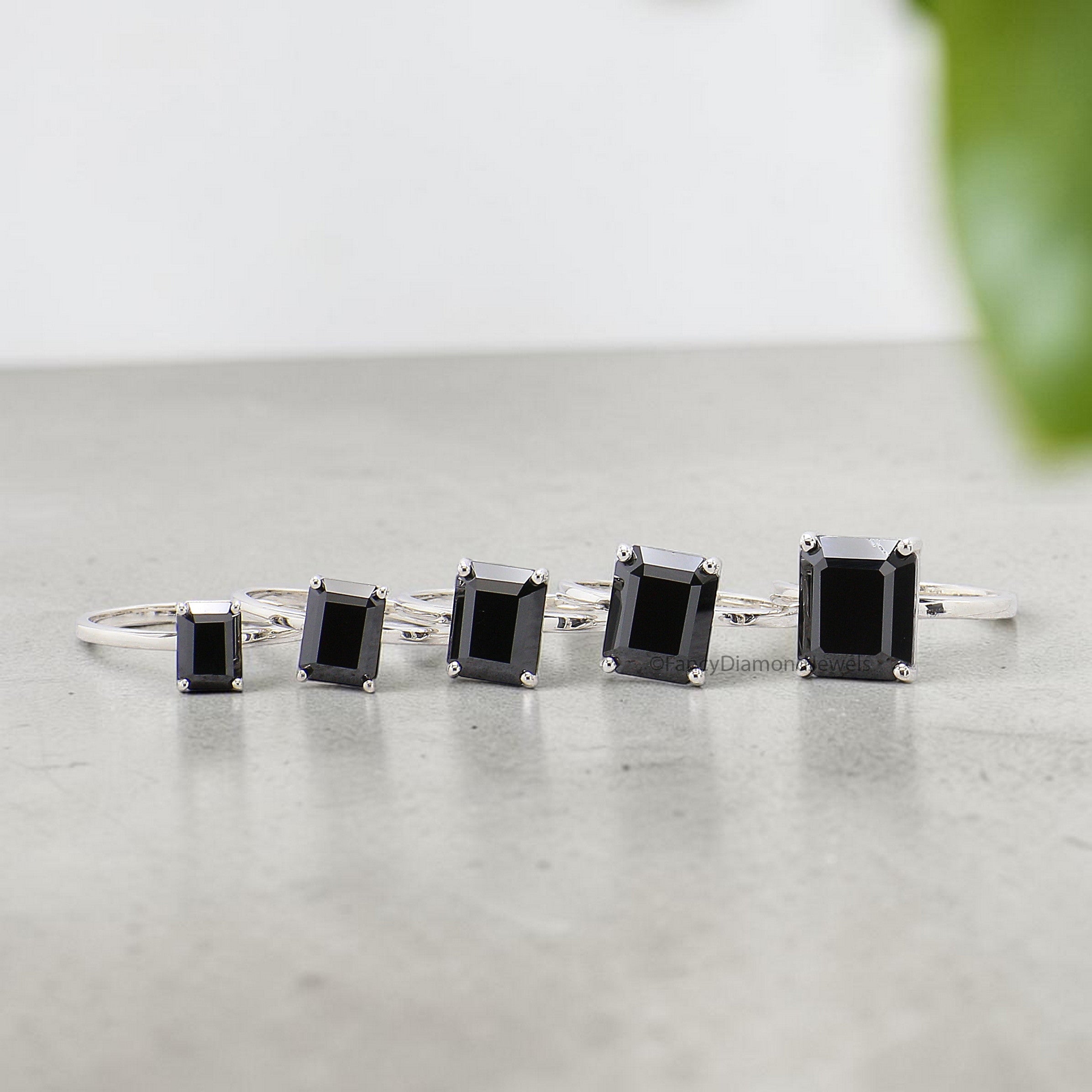 Black Onyx Engagement Ring, Emerald Cut Solitaire Ring, Sterling Silver Emerald Shape Diamond Simulant Ring, Anniversary Gift for Her FD563