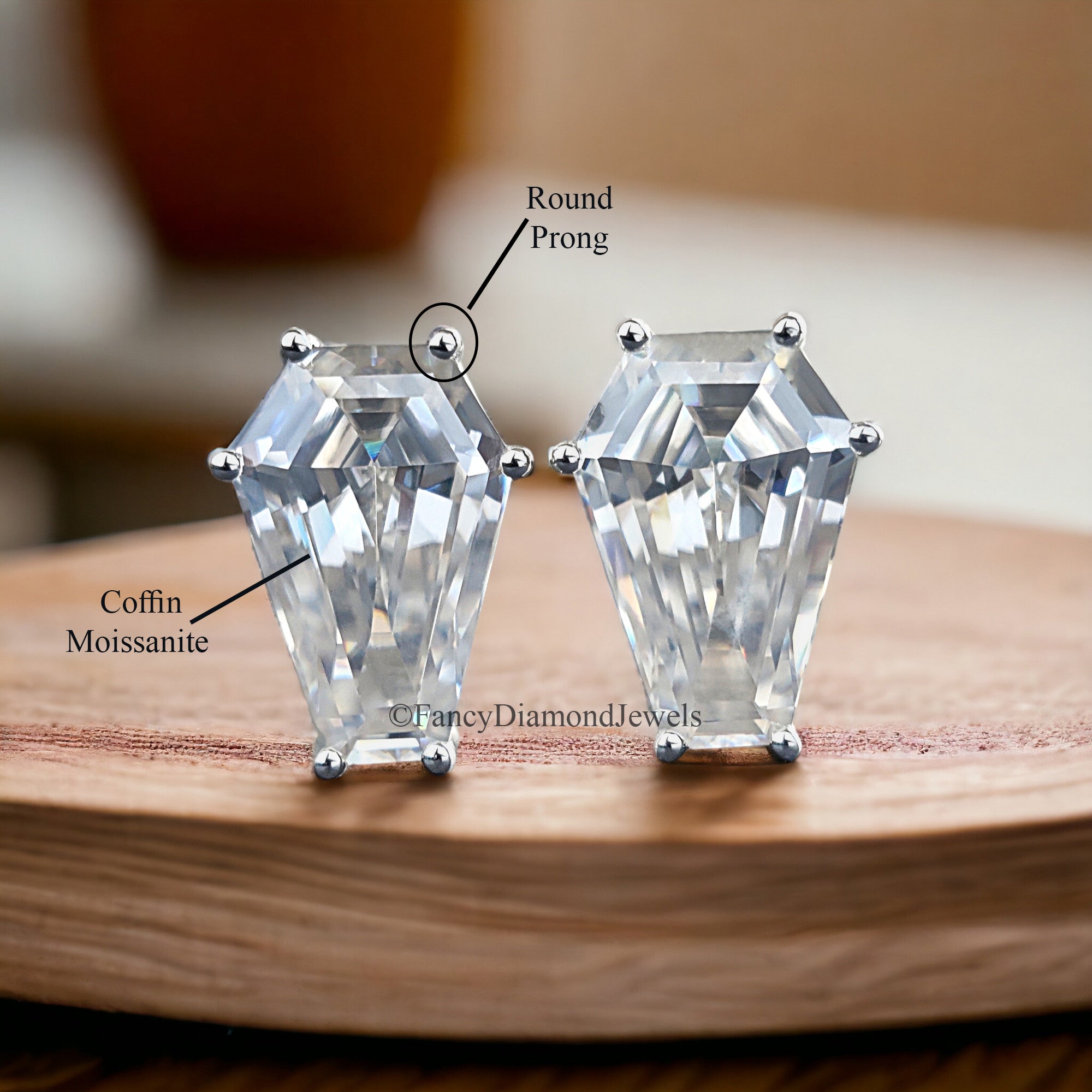 Moissanite Diamond Stud Earrings Coffin Cut Moissanite Earrings 8.35 TW Colorless Moissanite Screw Back Earrings Gift for Women FD59