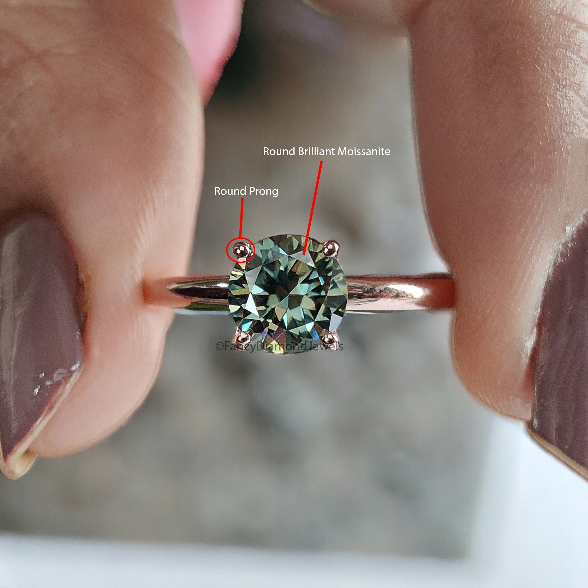 0.80 CT Aqua Blue Green Round Brilliant Moissanite Ring 10k/14k/18k Solid Rose Gold Ring Solitaire Engagement Ring Moissanite Ring FD13
