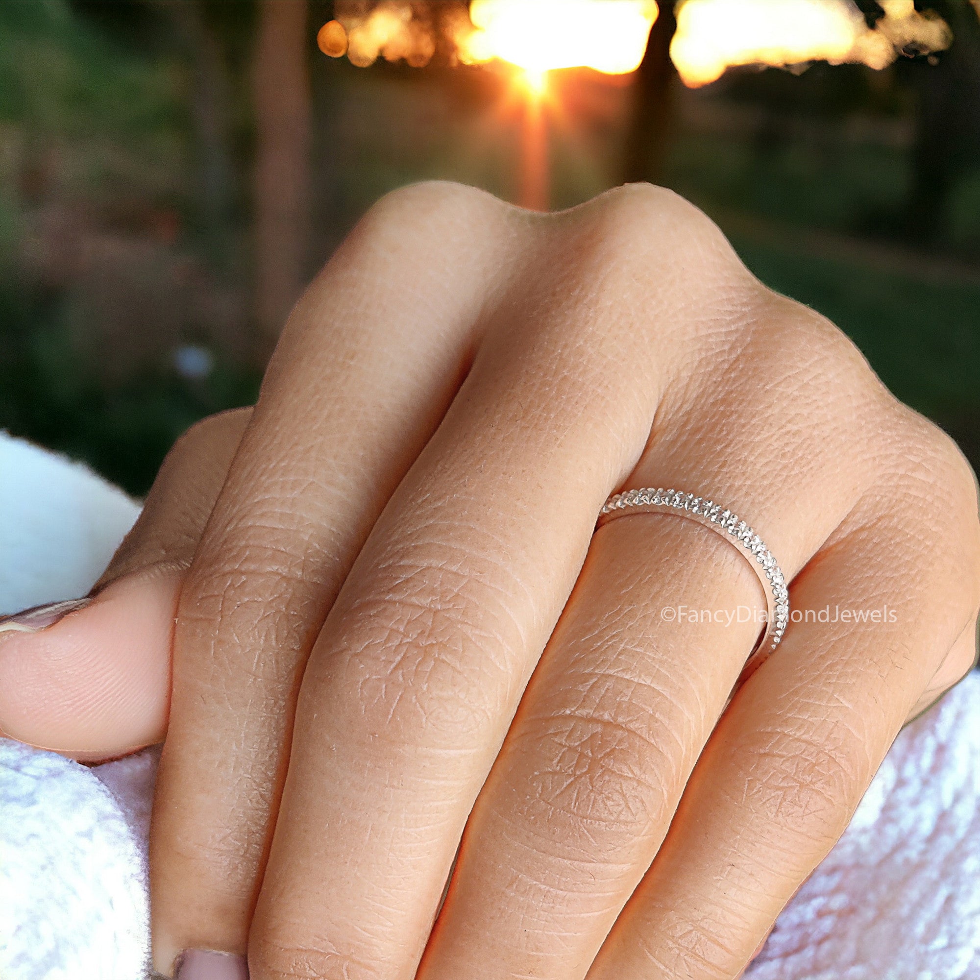 Round Brilliant Cut Colorless Moissanite Band 1.50/1.70/2.0 MM Eternity Wedding Band Half Eternity Anniversary Gift for Her Bridal Band FD09