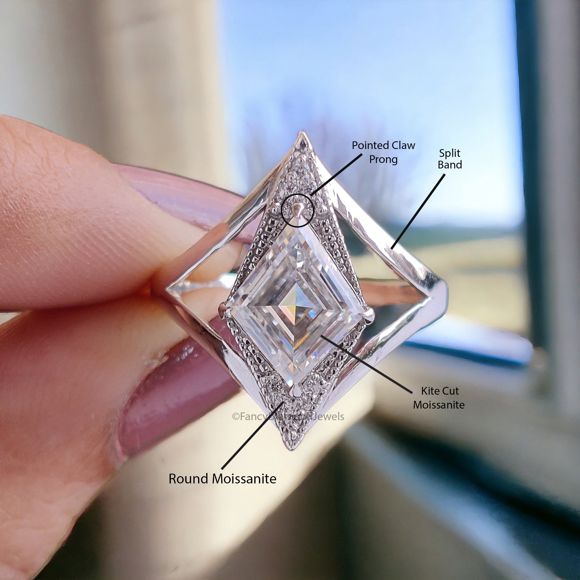 1.65 CT Kite Cut Colorless Moissanite Gold Ring Art Deco Vintage Ring Set Anniversary Engagement Bridal Wedding Ring Split Band FD27