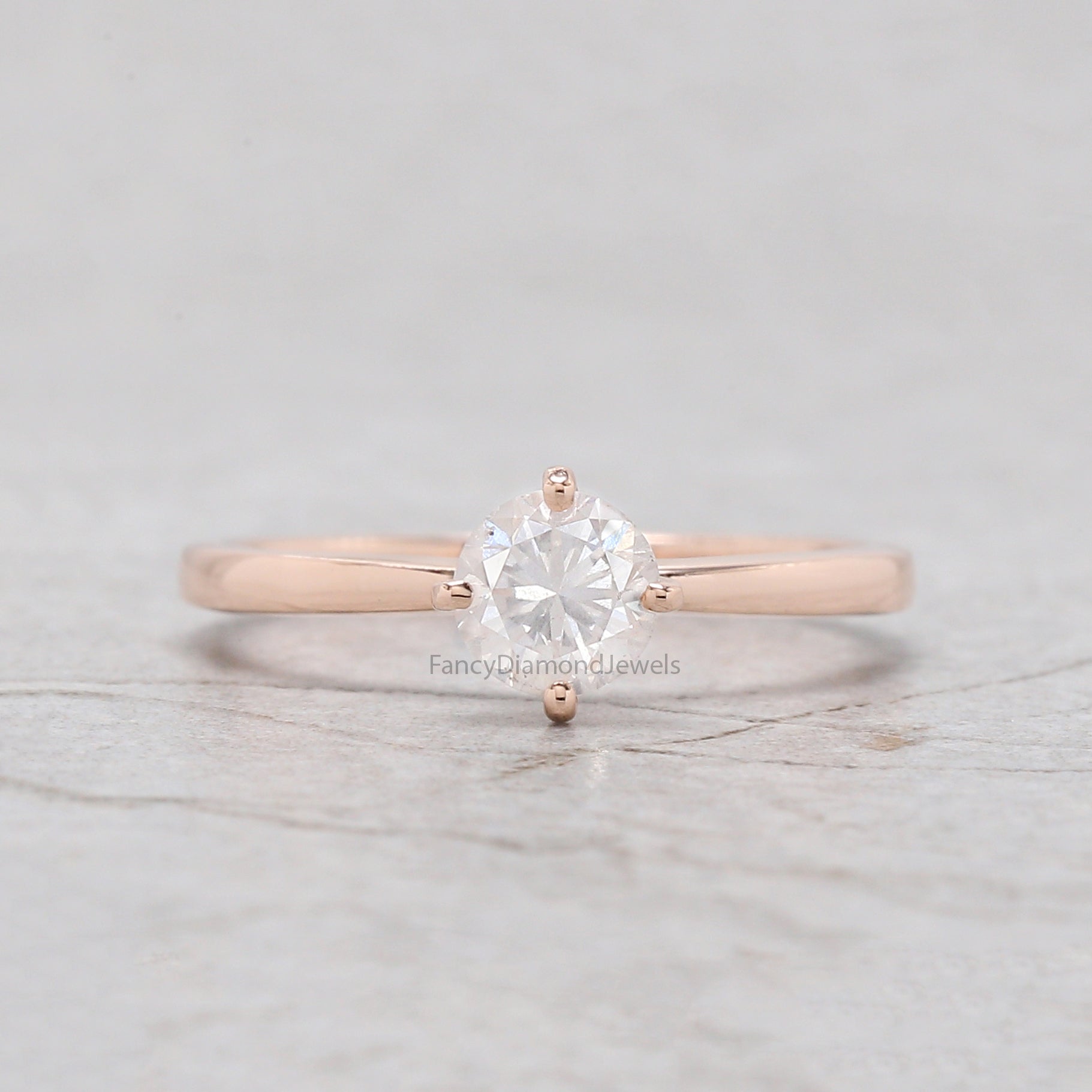 Round Cut White Color Diamond Ring 0.73 Ct 5.55 MM Round Shape Diamond Ring 14K Solid Rose Gold Silver Engagement Ring Gift For Her QL318