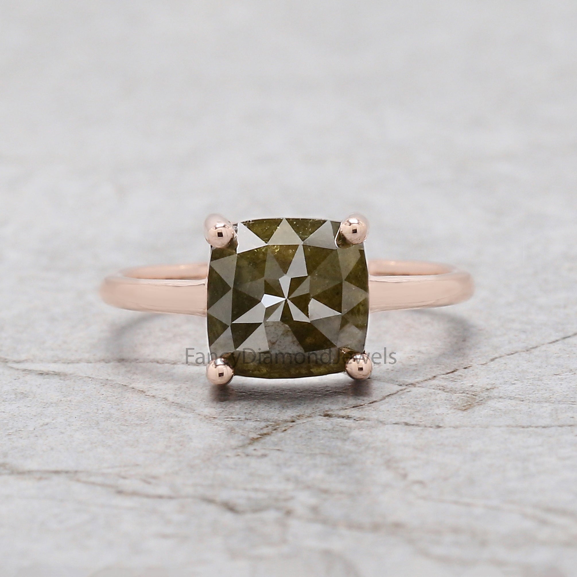Square Cut Green Color Diamond Ring 2.60 Ct 8.05 MM Square Shape Diamond Ring 14K Solid Rose Gold Silver Engagement Ring Gift For Her QL2464