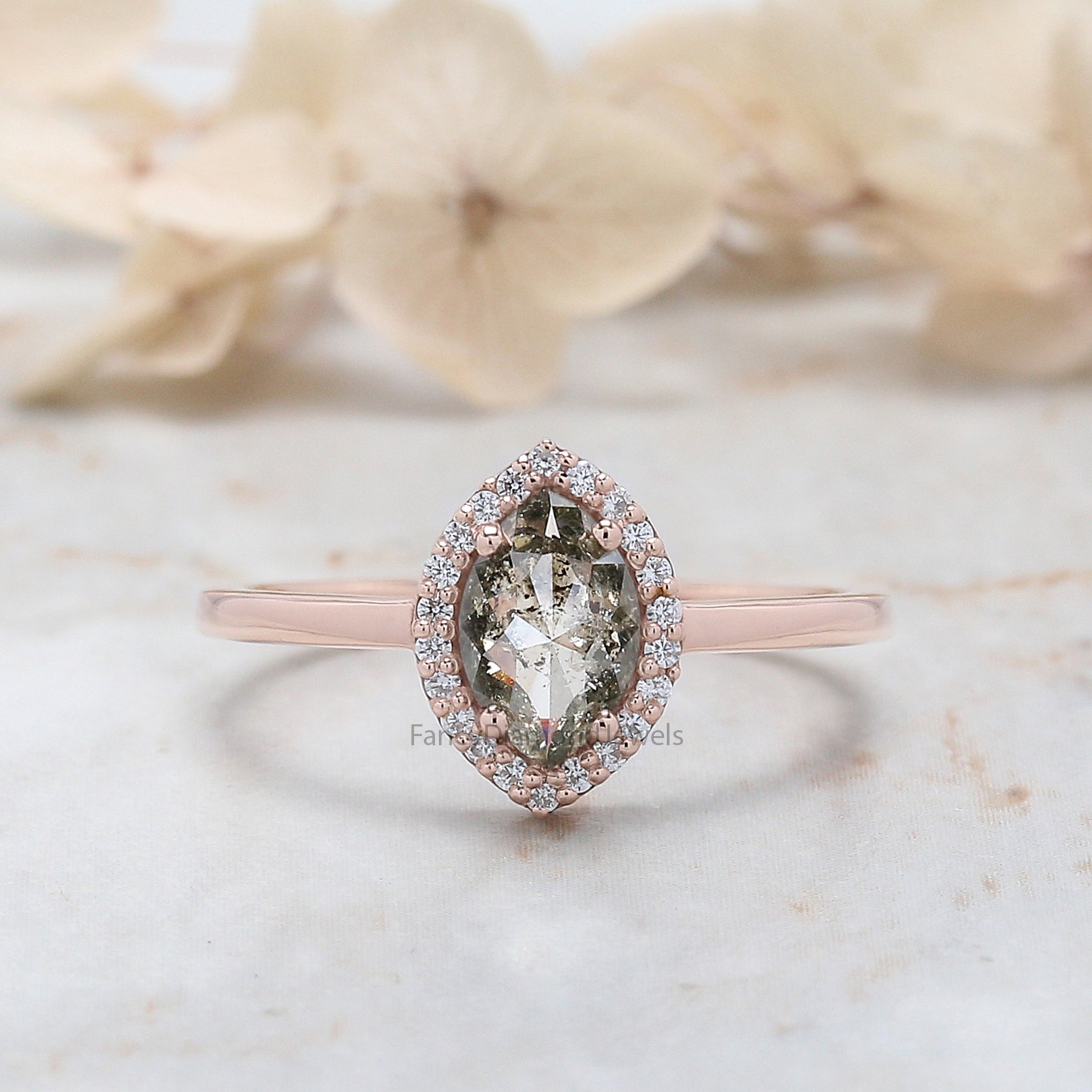 Marquise Cut Salt And Pepper Diamond Ring 0.64 Ct 7.70 MM Marquise Diamond Ring 14K Rose Gold Silver Engagement Ring Gift For Her QN2514