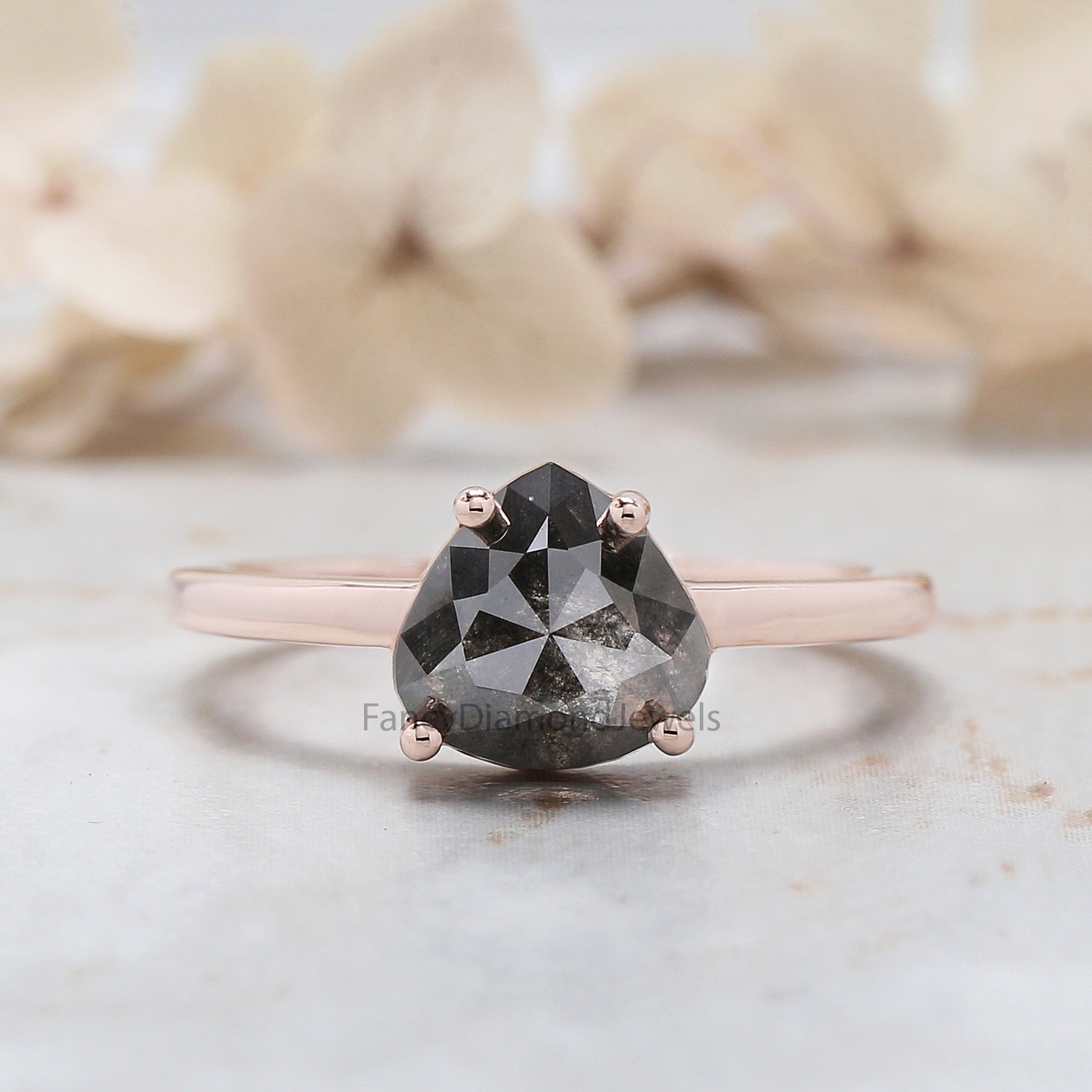 Heart Cut Salt And Pepper Diamond Ring 1.70 Ct 7.95 MM Heart Diamond Ring 14K Solid Rose Gold Silver Engagement Ring Gift For Her QL3096