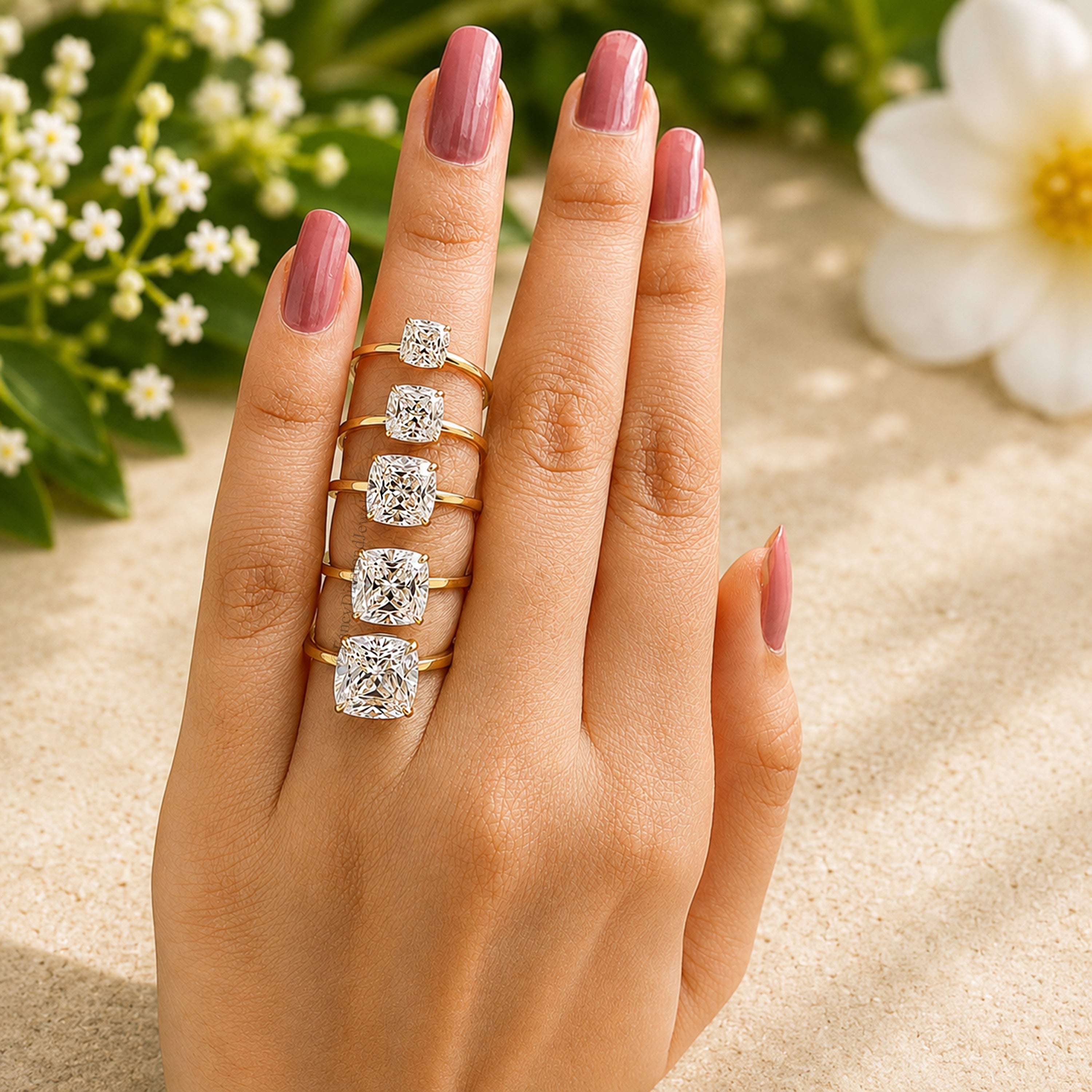 Cushion Cut Engagement Ring Lab Created Simulant Solitaire 925 Silver Diamond Simulant Travel Promise Moissanite Style Wedding Gift FD198