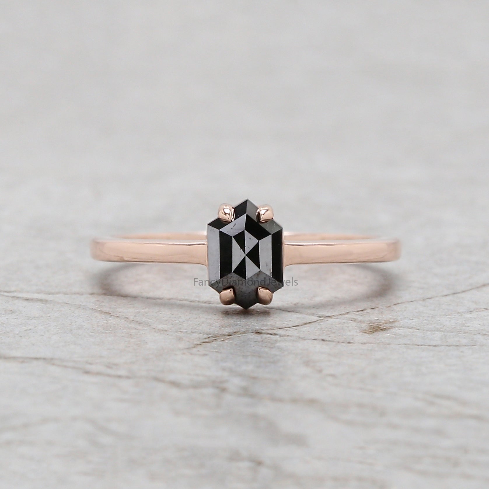Hexagon Black Color Diamond Ring 0.88 Ct 6.70 MM Hexagon Shape Diamond Ring 14K Solid Rose Gold Silver Engagement Ring Gift For Her QN2274