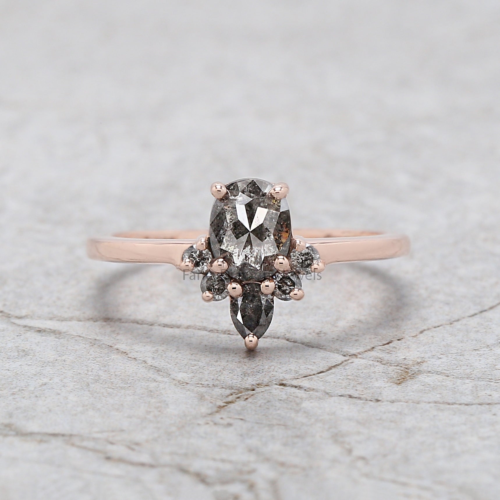 Salt And Pepper Oval Diamond Ring, Natural Oval Diamond Ring, Oval Diamond Engagement Ring, Solitaire Ring, Oval Cut Ring, Oval Ring, KD1105