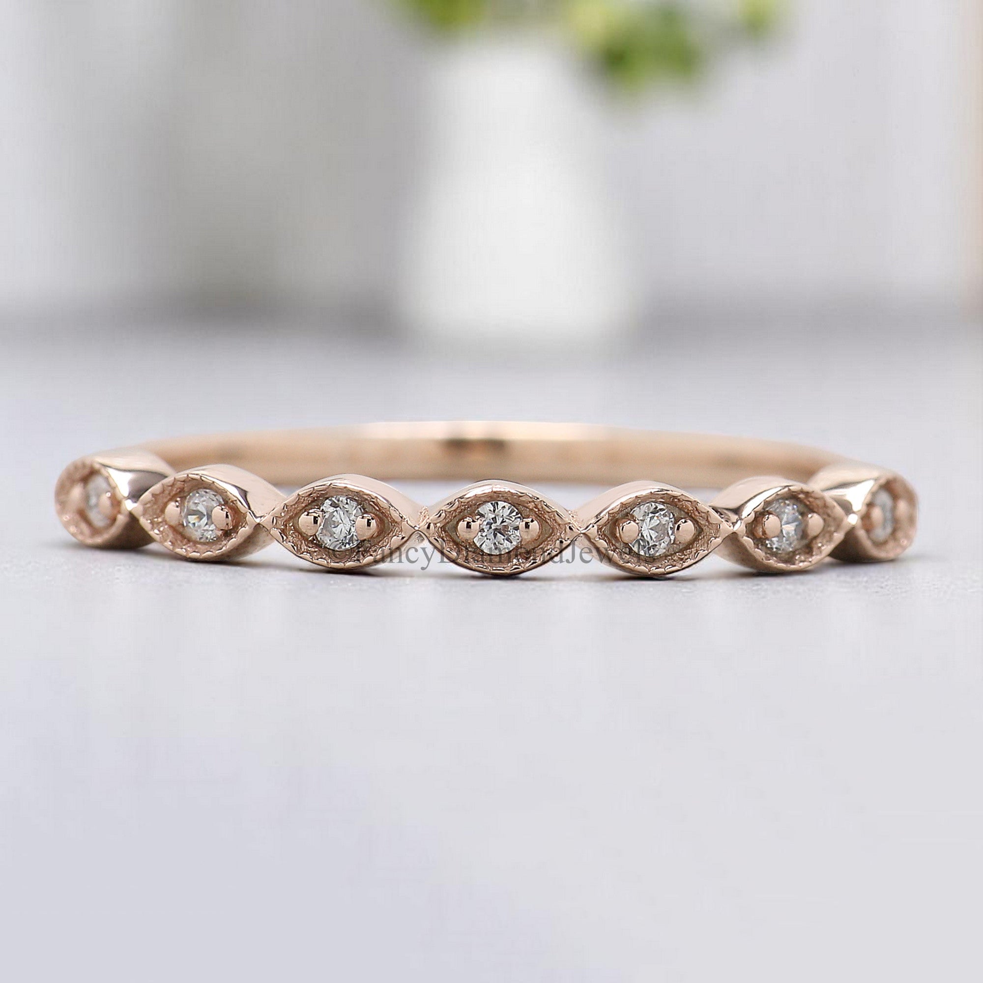 Silver/10K/14K/18K Band 1.20 MM Round Diamond Wedding Band Half Eternity Minimalist stacking dainty matching ring Boat setting ring KD903