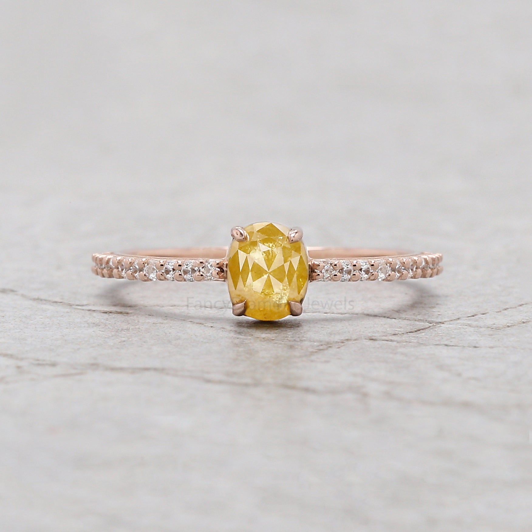 Oval Shape Yellow Color Diamond Ring 0.71 Ct 5.58 MM Oval Cut Diamond Ring 14K Solid Rose Gold Silver Engagement Ring Gift For Her QK2678