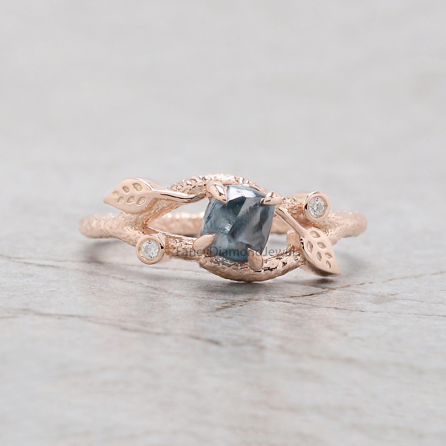 Rough Blue Color Diamond Ring 0.81 Ct 5.45 MM Crystal Rough Diamond Ring 14K Solid Rose Gold Silver Engagement Ring Gift For Her QL2228