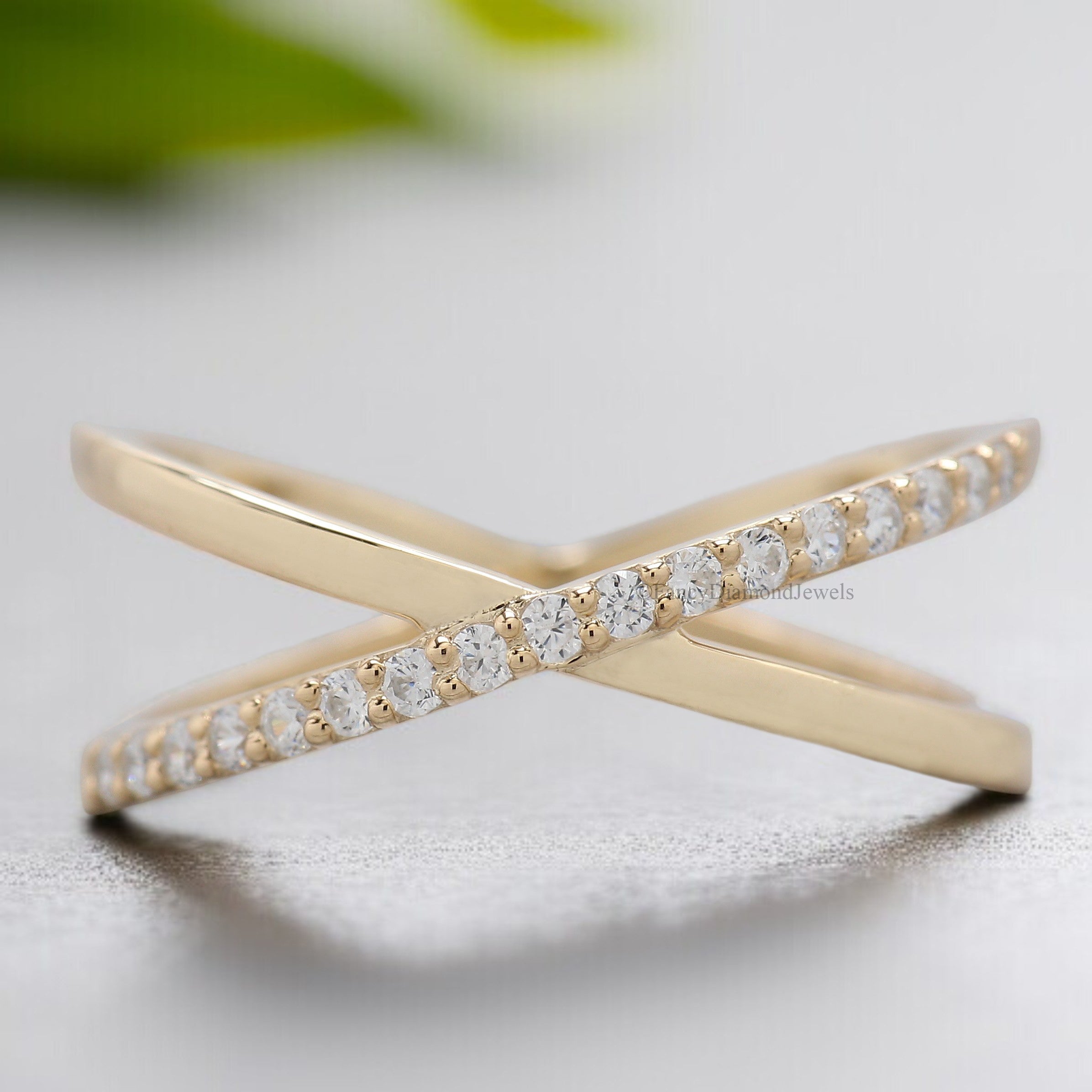 Natural Round Diamond Cross Ring Silver/10K/14K/18K Band 0.17 CT Diamond Crossed Yellow Gold Diamond Anniversary Ring Gift For Her FD461