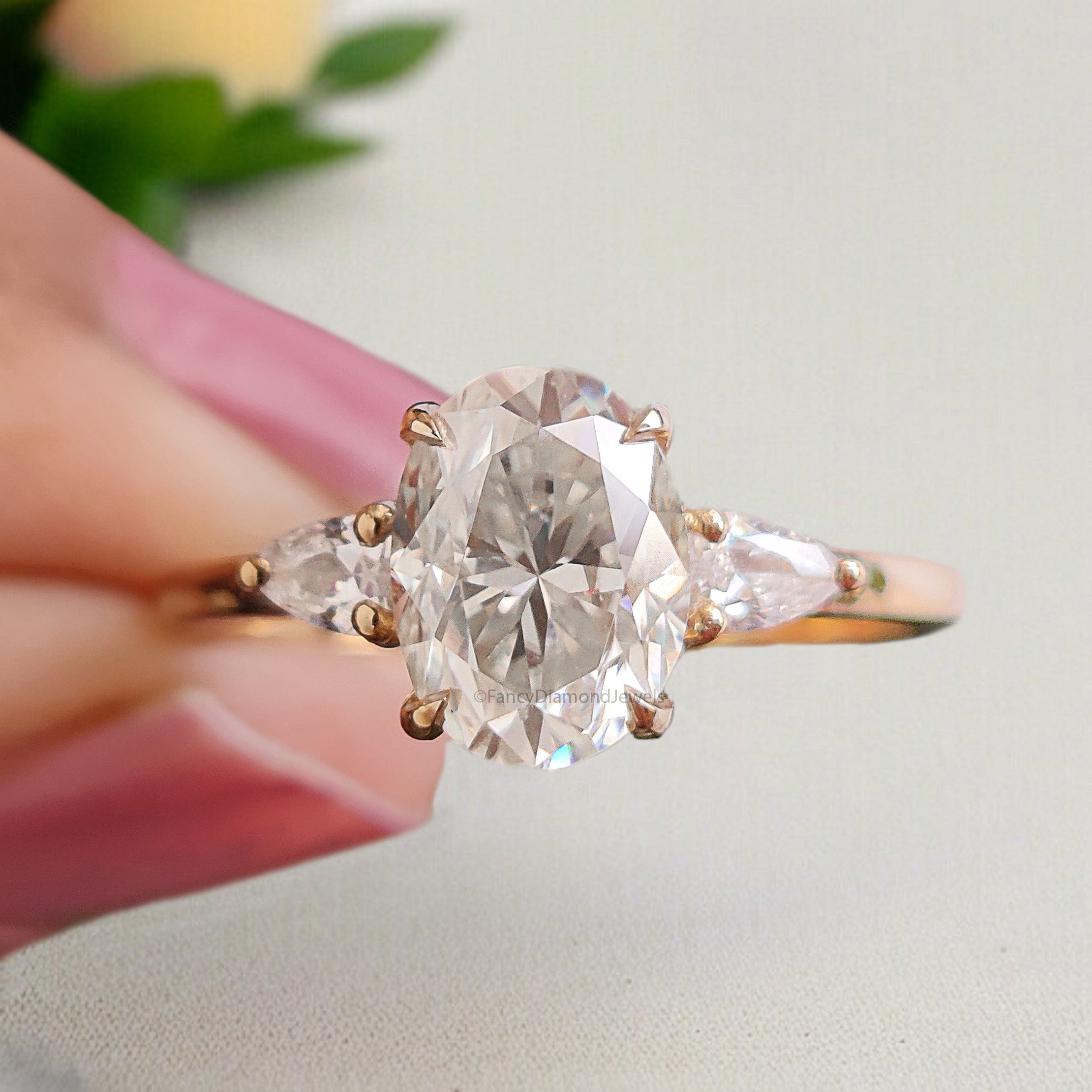 Oval Cut Lab Grown Diamond Engagement Ring 1.45 CT Colorless Oval Prong Set Wedding Ring For Women Anniversary Ring Three Stone Ring FD465