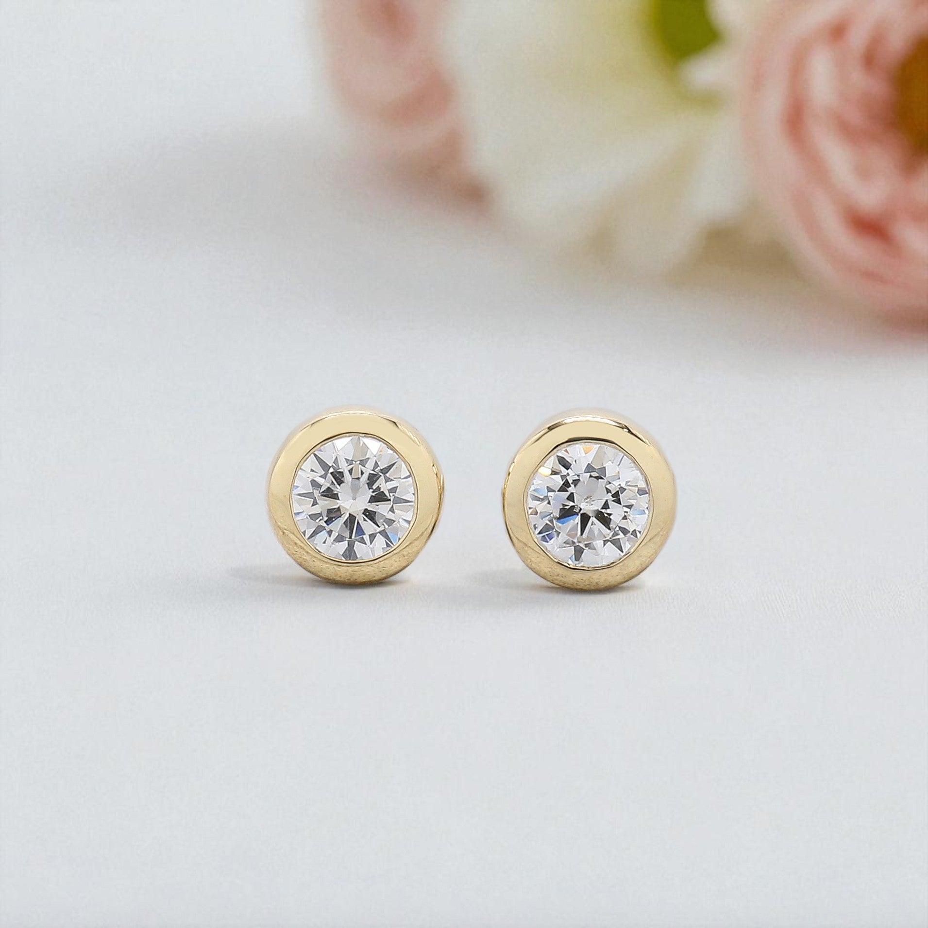 Natural White Round Diamond Earring Round Brilliant Shape Earring Bezel Earring Engagement Earring Earlobe Earrings Gift For Her KD1000
