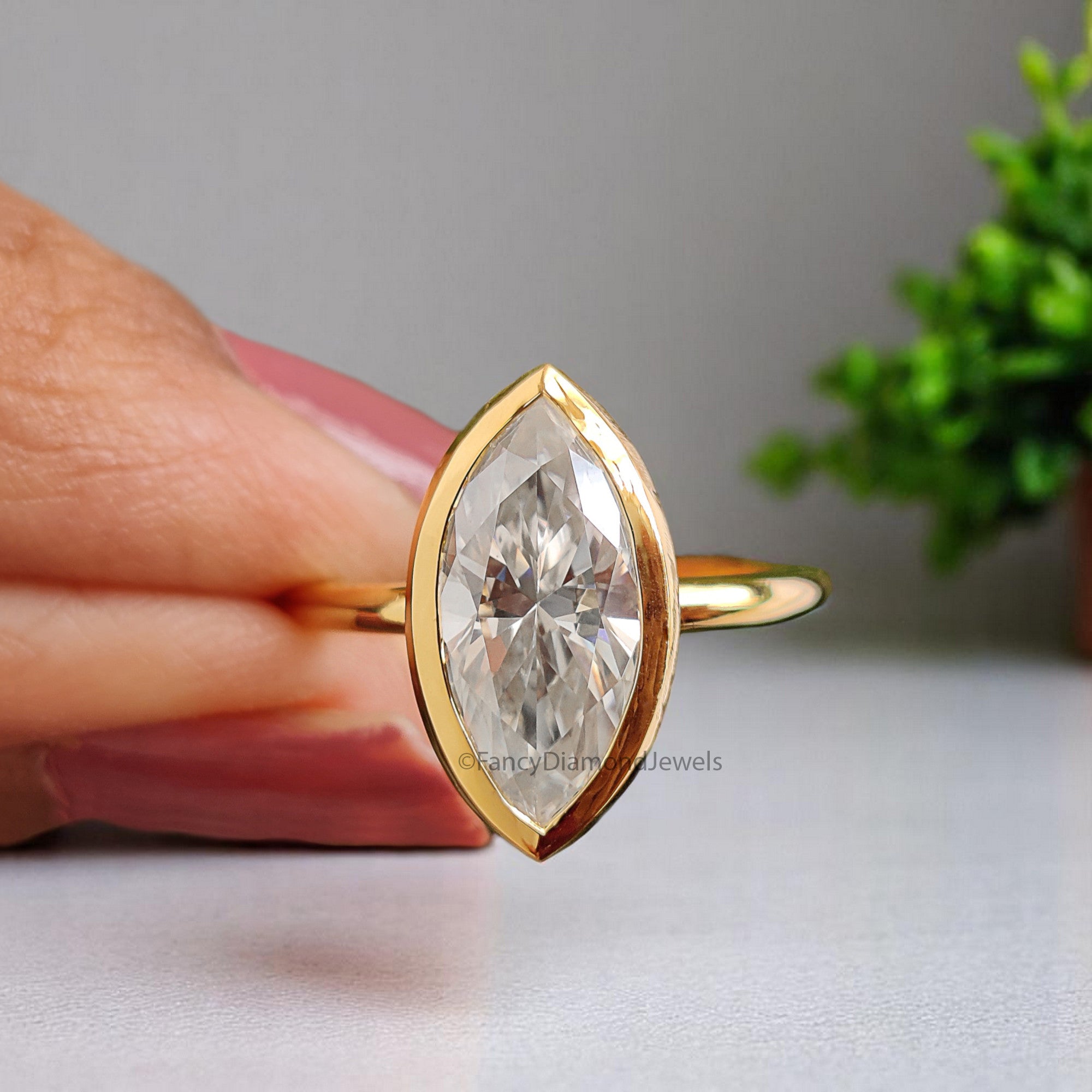 2.00 CT Marquise Cut Moissanite Engagement Ring Marquise Bezel Set Ring Solitaire Ring Wedding Ring Yellow Gold Ring Promise Ring FD359