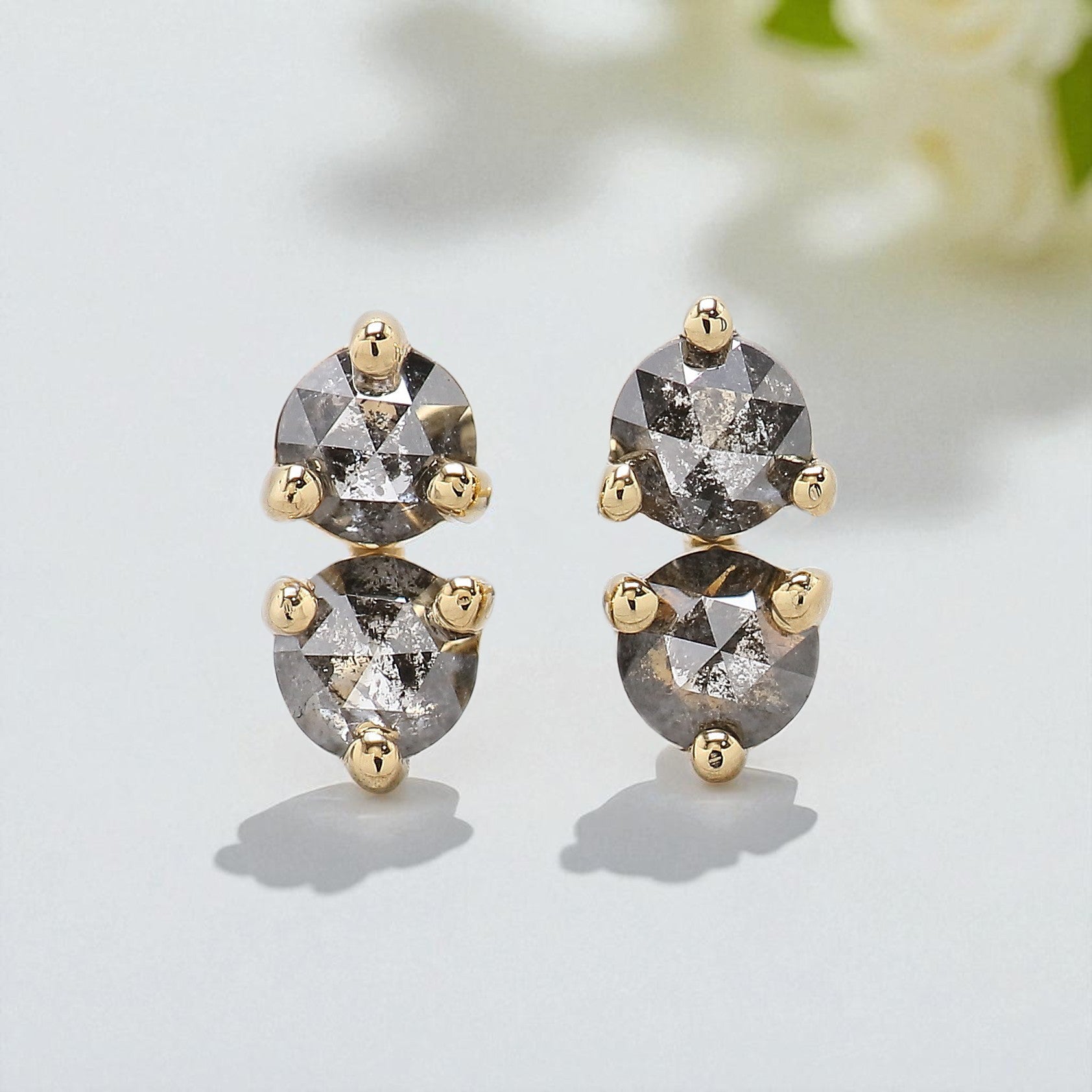 Round Salt And Pepper Diamond Earring Round Rose Shape Earring Prong Earring Engagement Earring Earlobe Earrings Gift For Her KD1187
