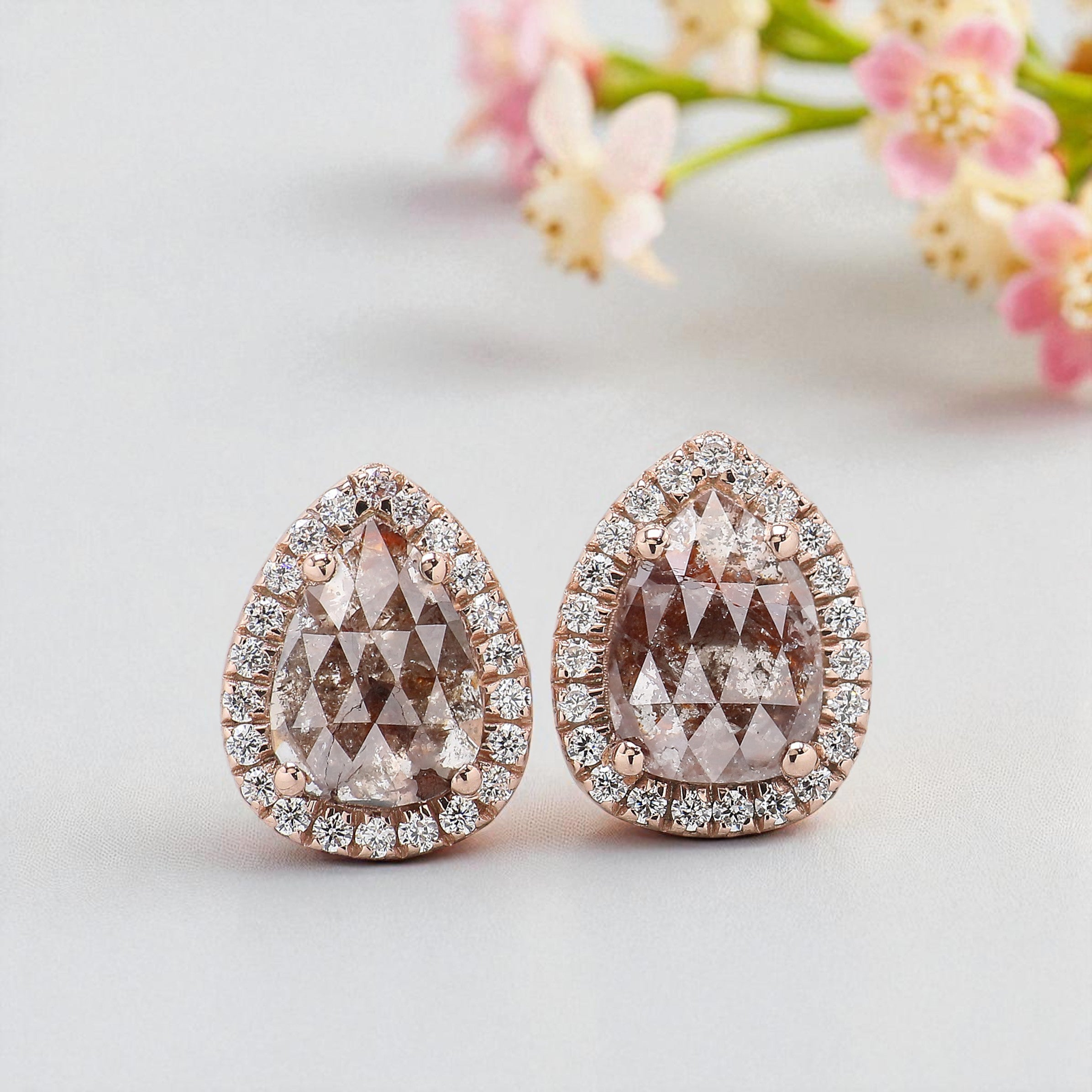 Pear Cut Brown Color Diamond Earring 2.06 Ct 8.80 MM Pear Diamond Earring 14K Solid Rose Gold Silver Pear Cut Earring Gift For Her KDL6875