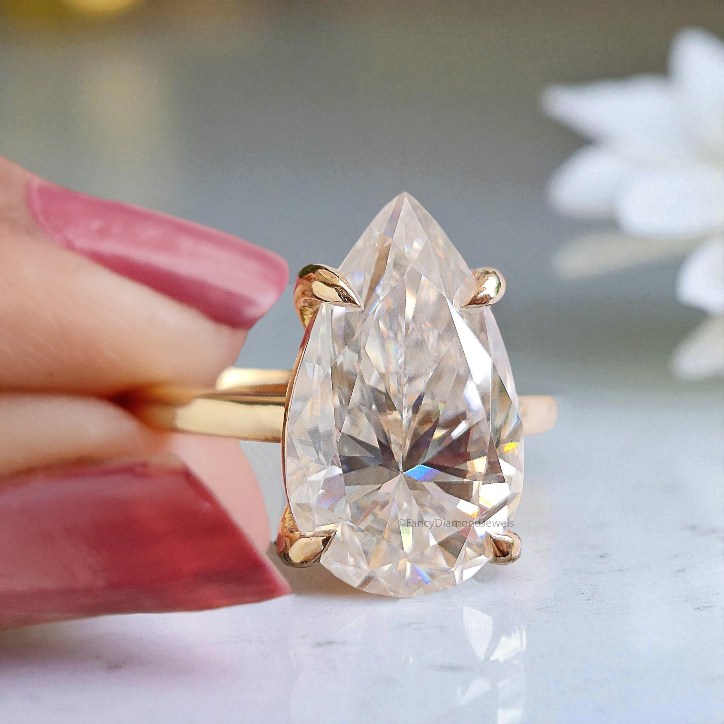 4.60 CT Pear Brilliant Cut Moissanite Engagement Ring Prong Set Ring Pear Solitaire Ring Wedding Ring Yellow Gold Ring Gift For Her FD444
