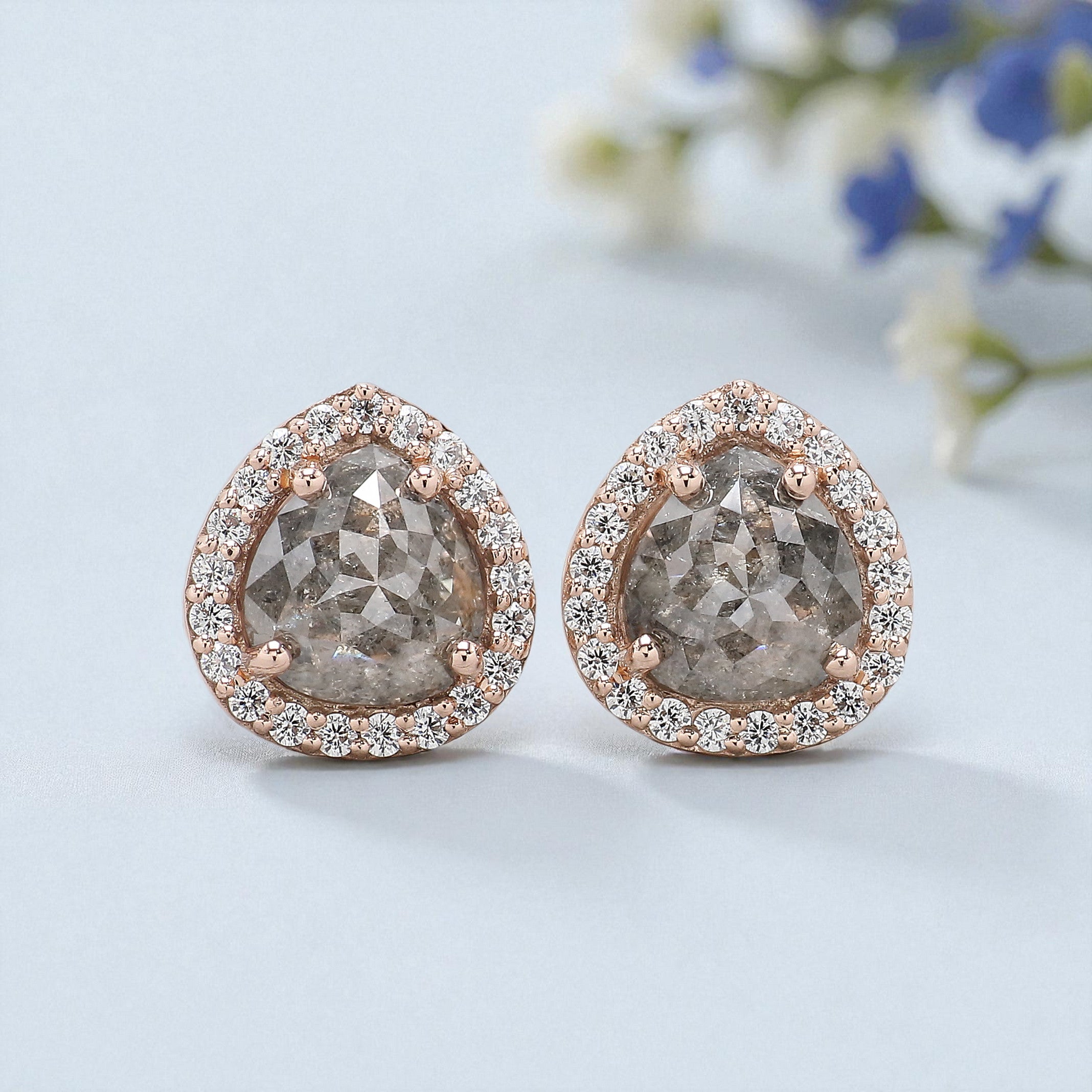Pear Salt And Pepper Diamond Earring 2.31 Ct 7.30 MM Pear Shape Diamond Earring 14K Solid Rose Gold Silver Engagement Pear Earring KD866