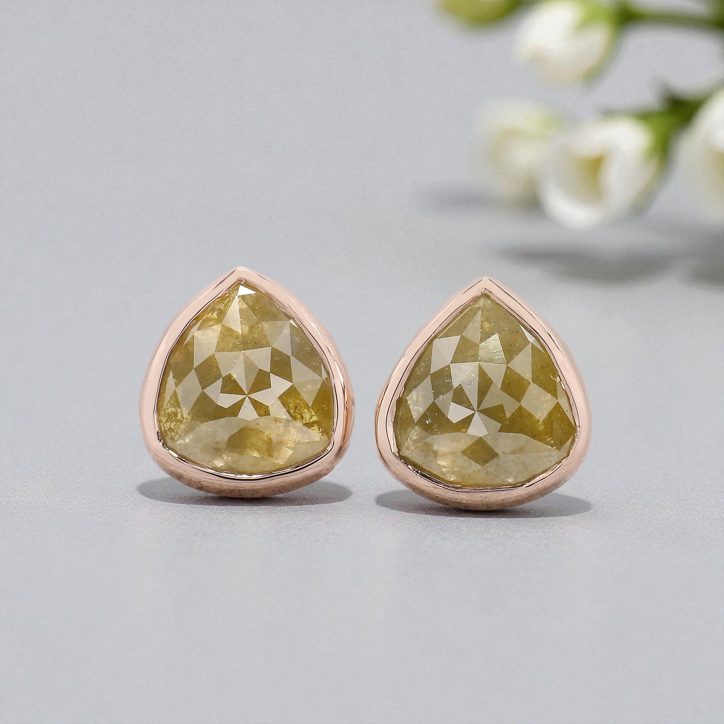Pear Cut Yellow Color  Diamond Earring 2.26 Ct 7.90 MM Pear Diamond Earring 14K Solid Rose Gold Silver Pear Cut Earring Gift For Her KDN7025