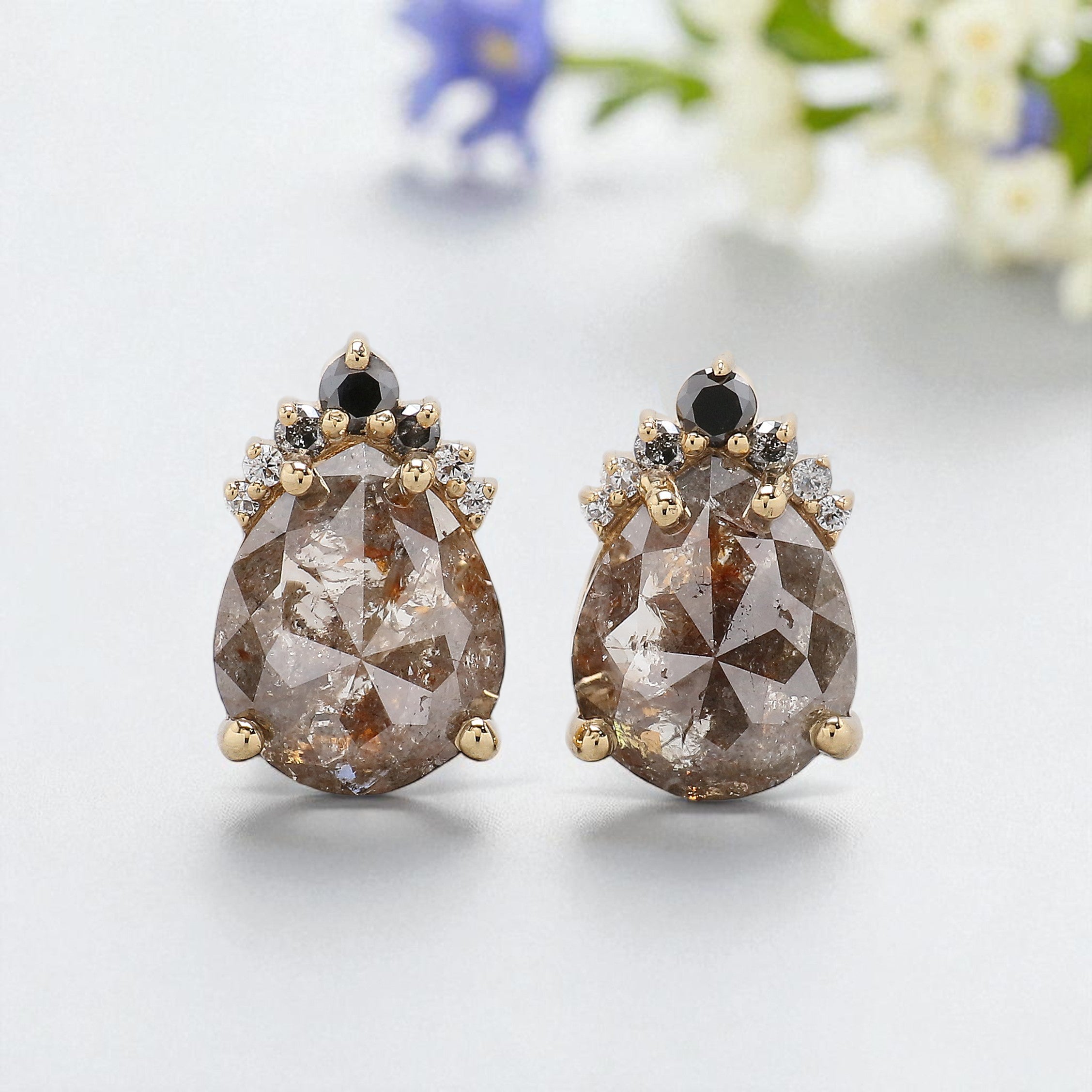 Pear Cut Brown Color Diamond Earring 3.93 Ct 9.85 MM Pear Diamond Earring 14K Solid Rose Gold Silver Engagement Earring Gift For Her QL6618