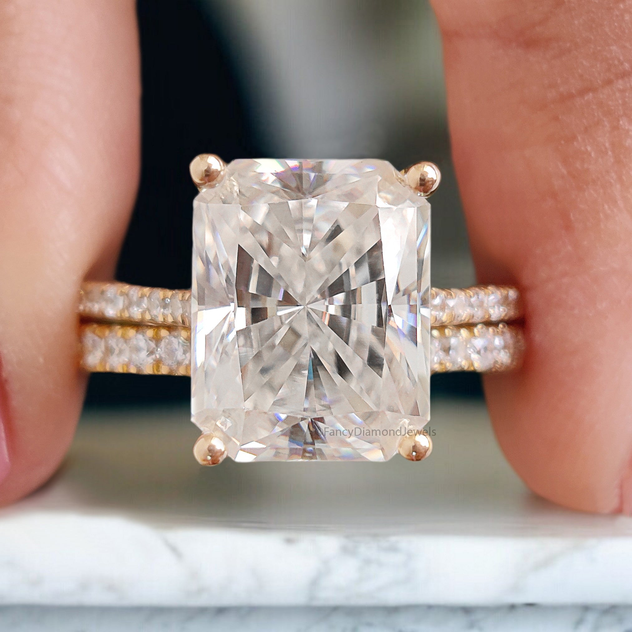 3.70 CT Radiant Cut Colorless Moissanite Bridal Ring Set Engagement Ring Prong Set Ring Anniversary Ring For Women Yellow Gold Ring FD406