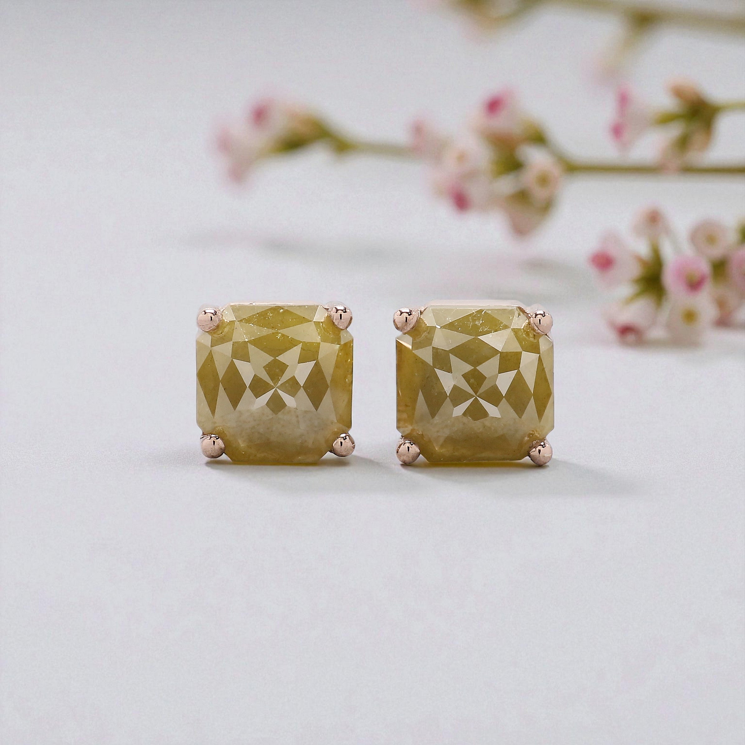 Radiant Cut Yellow Color Diamond Earring 2.39 Ct 6.70 MM Radiant Diamond Earring 14K Rose Gold Silver Radiant Earring Gift For Her QKB622