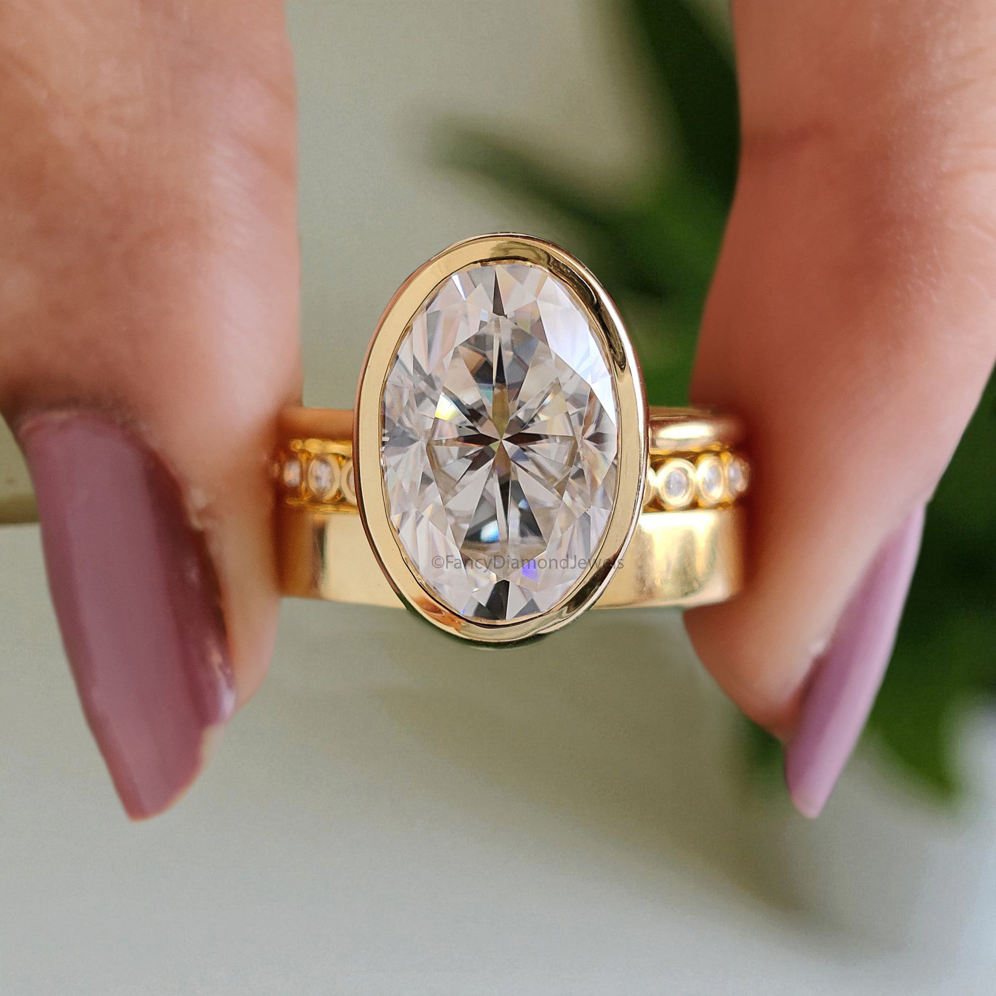 Oval Cut Moissanite Engagement Ring 4.15 CT Colorless Moissanite Oval Wedding Ring Hidden Halo Ring Propose Ring Bezel Setting Ring FD32