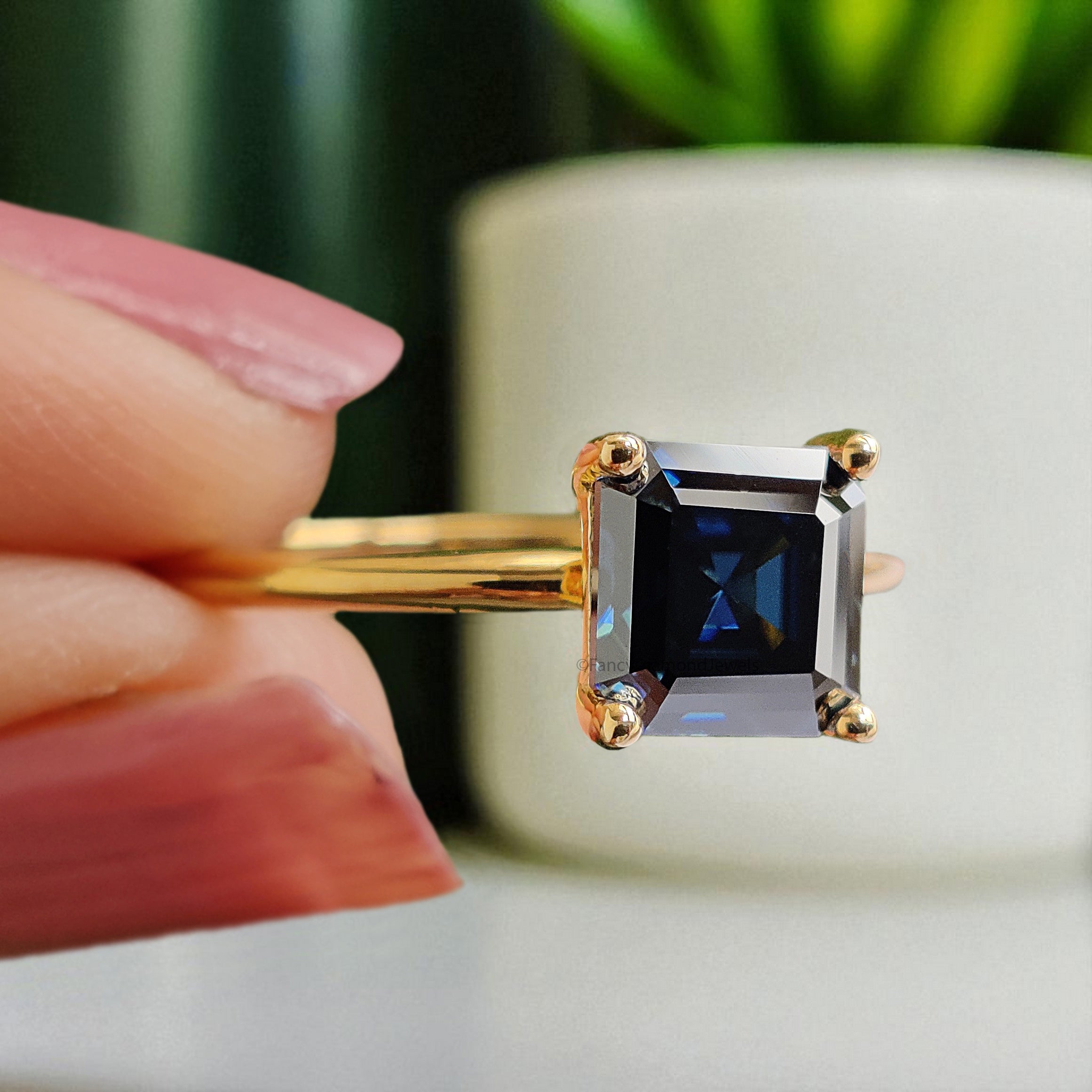 1.15 CT Radiant Cut Royal Blue Moissanite Ring Yellow Gold Ring Engagement Ring Solitaire Ring Wedding Ring Anniversary Gift Ring FD410