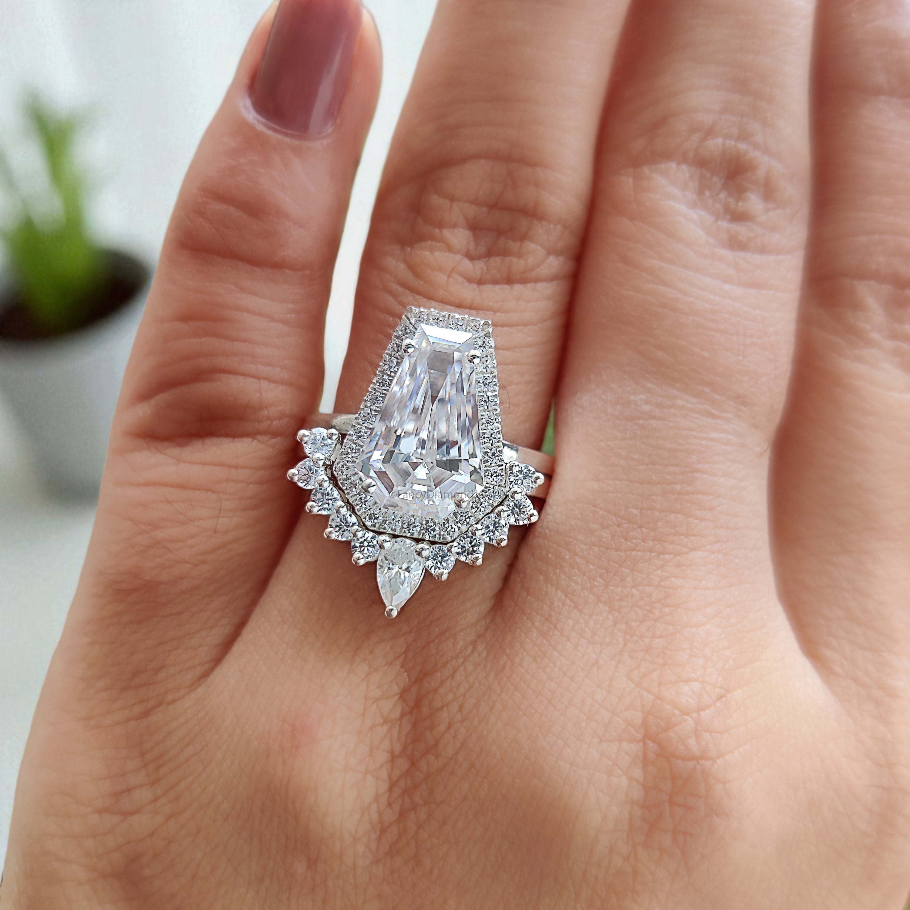 3.75 CT Coffin Cut Engagement Ring set in Solid Rose 10K/14k/18k Gold Coffin Cut Solitaire Engagement Ring Bridal Wedding Ring Set FD204