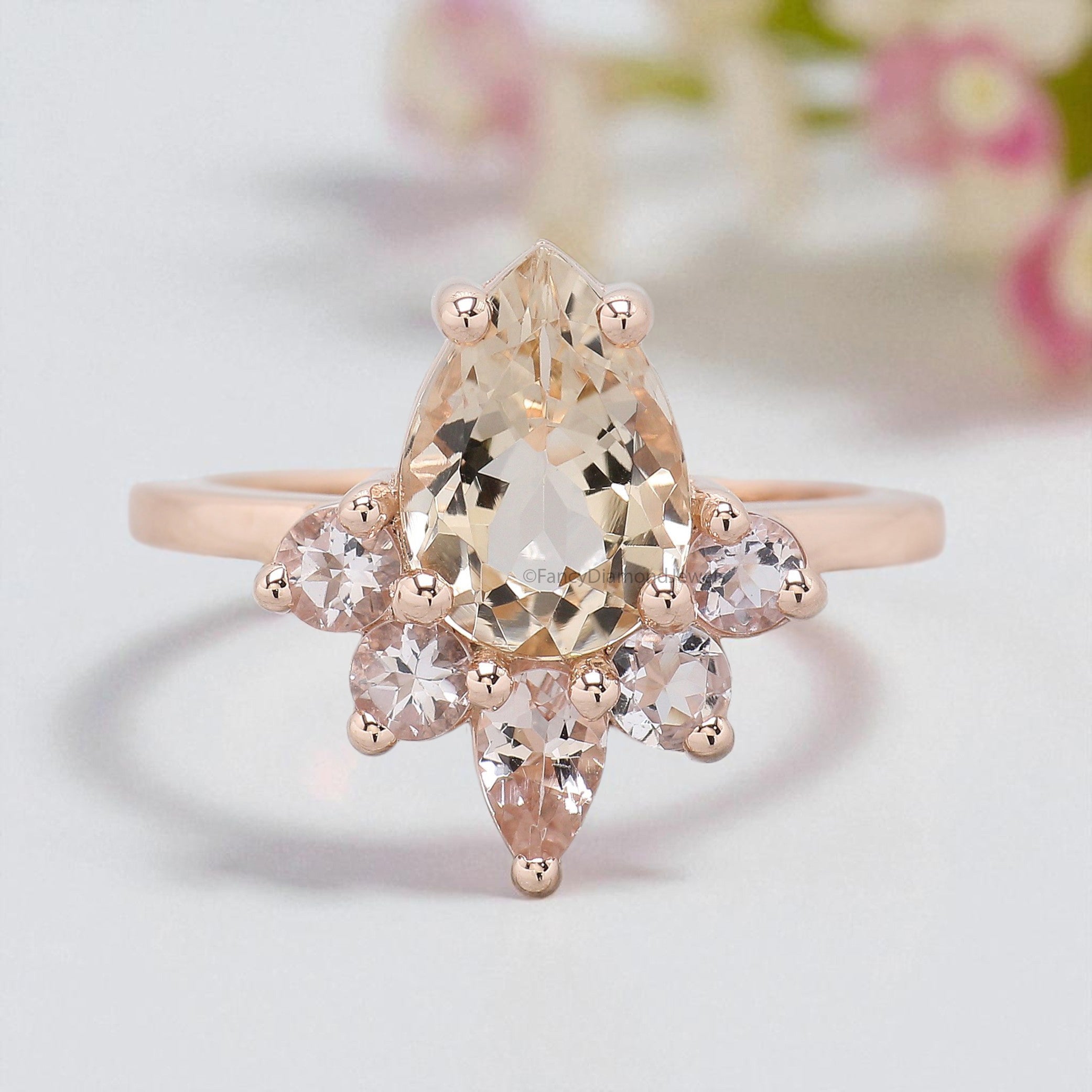 1.70 CT Pear Cut Natural Morganite Engagement Ring Rose Gold Ring Pear Shape Wedding Ring Unique Vintage Anniversary Ring Gift For Her FD436